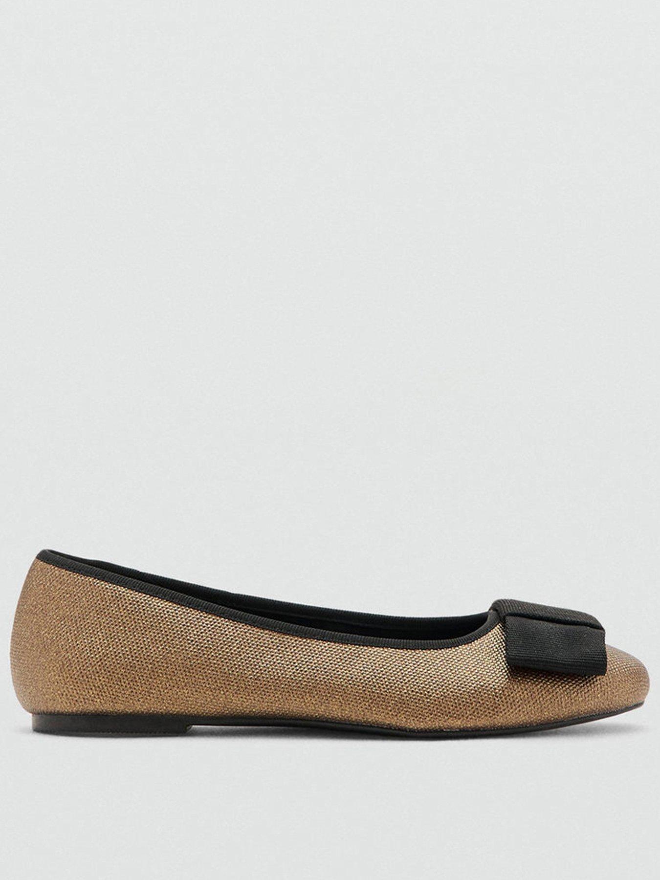 Mango Girls Bow Detail Ballet Slipper Shoes - Gold