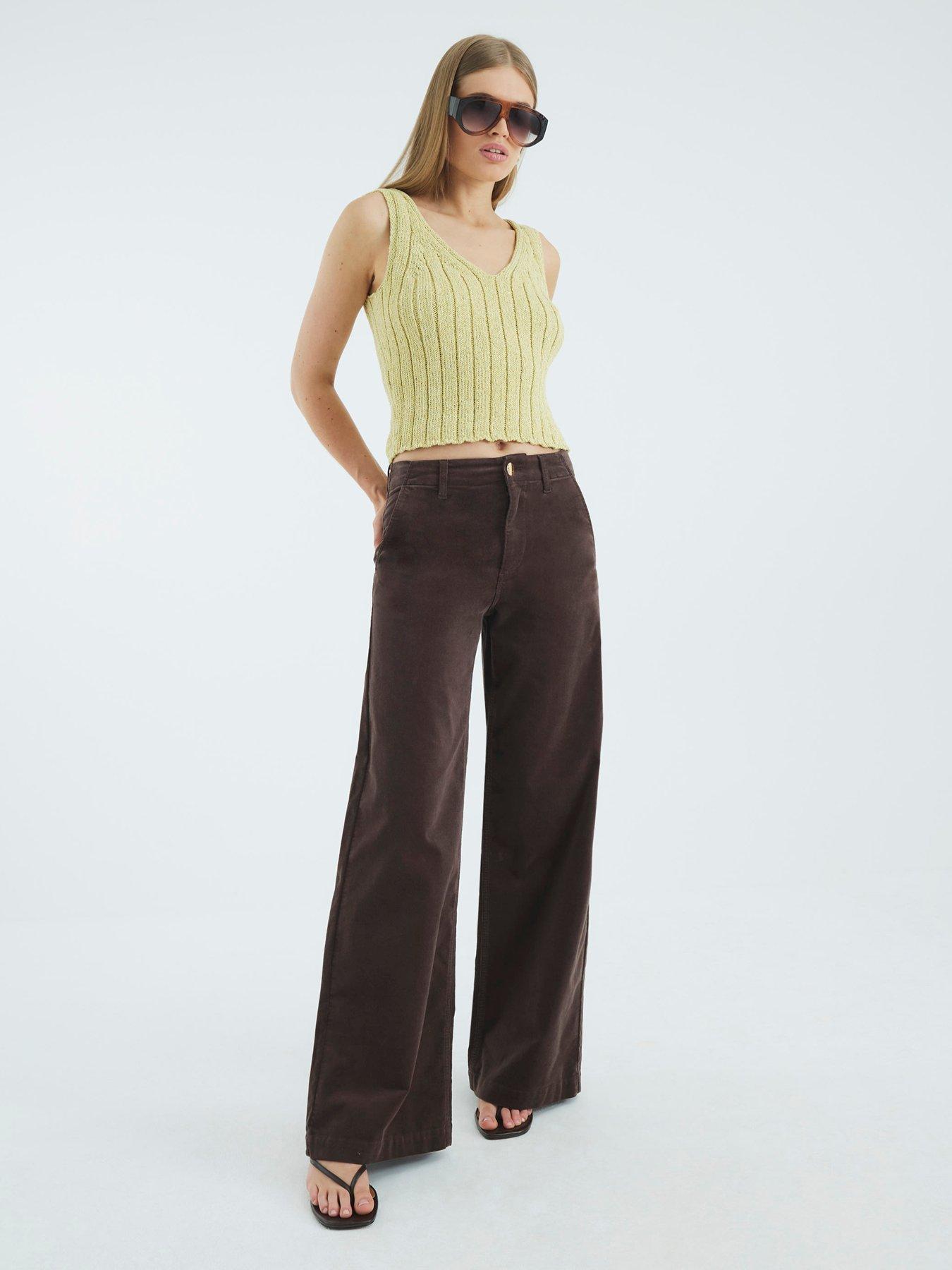 Image 3 of 4 of River Island Cord Palazzo Jeans- Brown