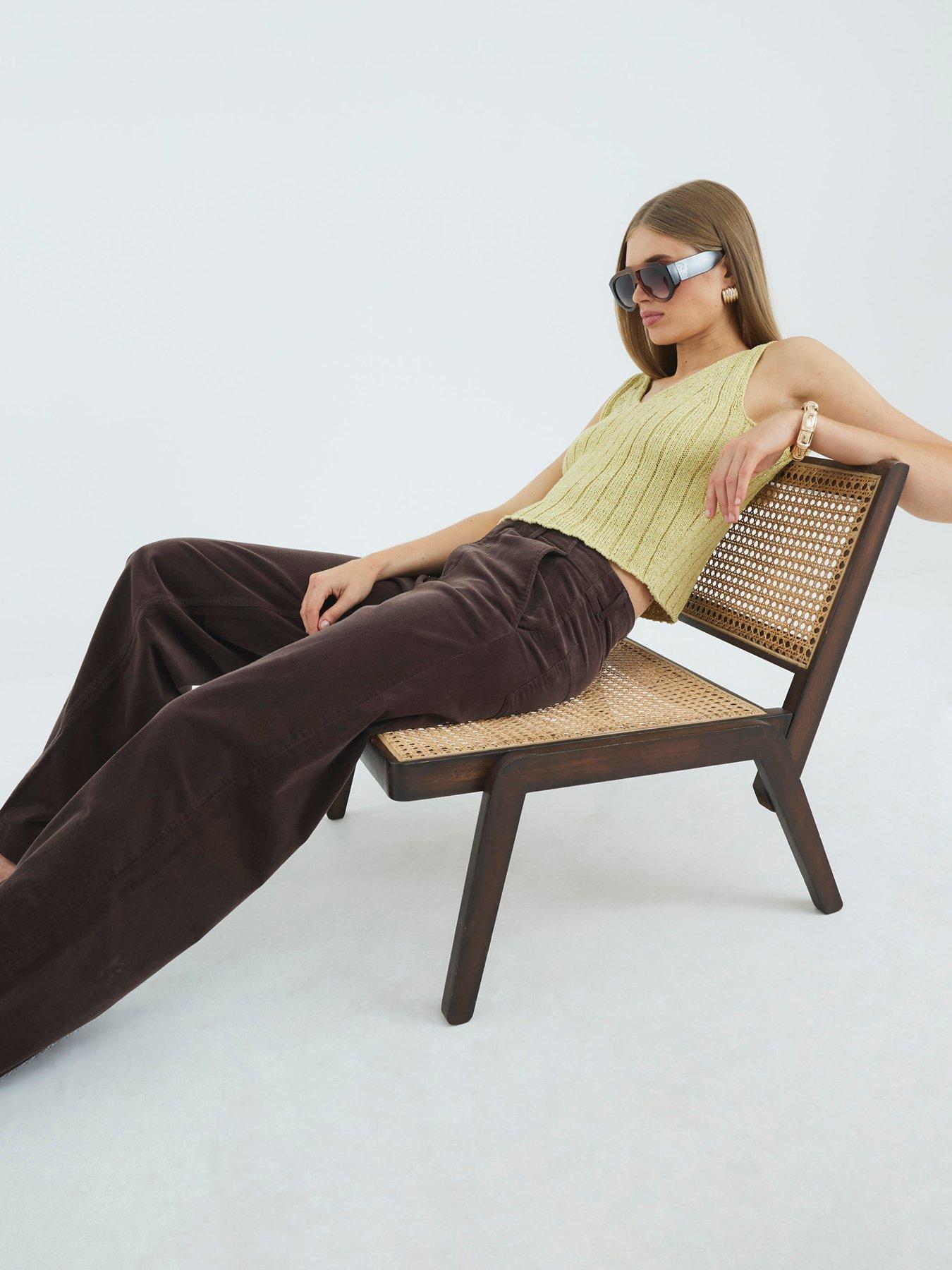 Image 4 of 4 of River Island Cord Palazzo Jeans- Brown