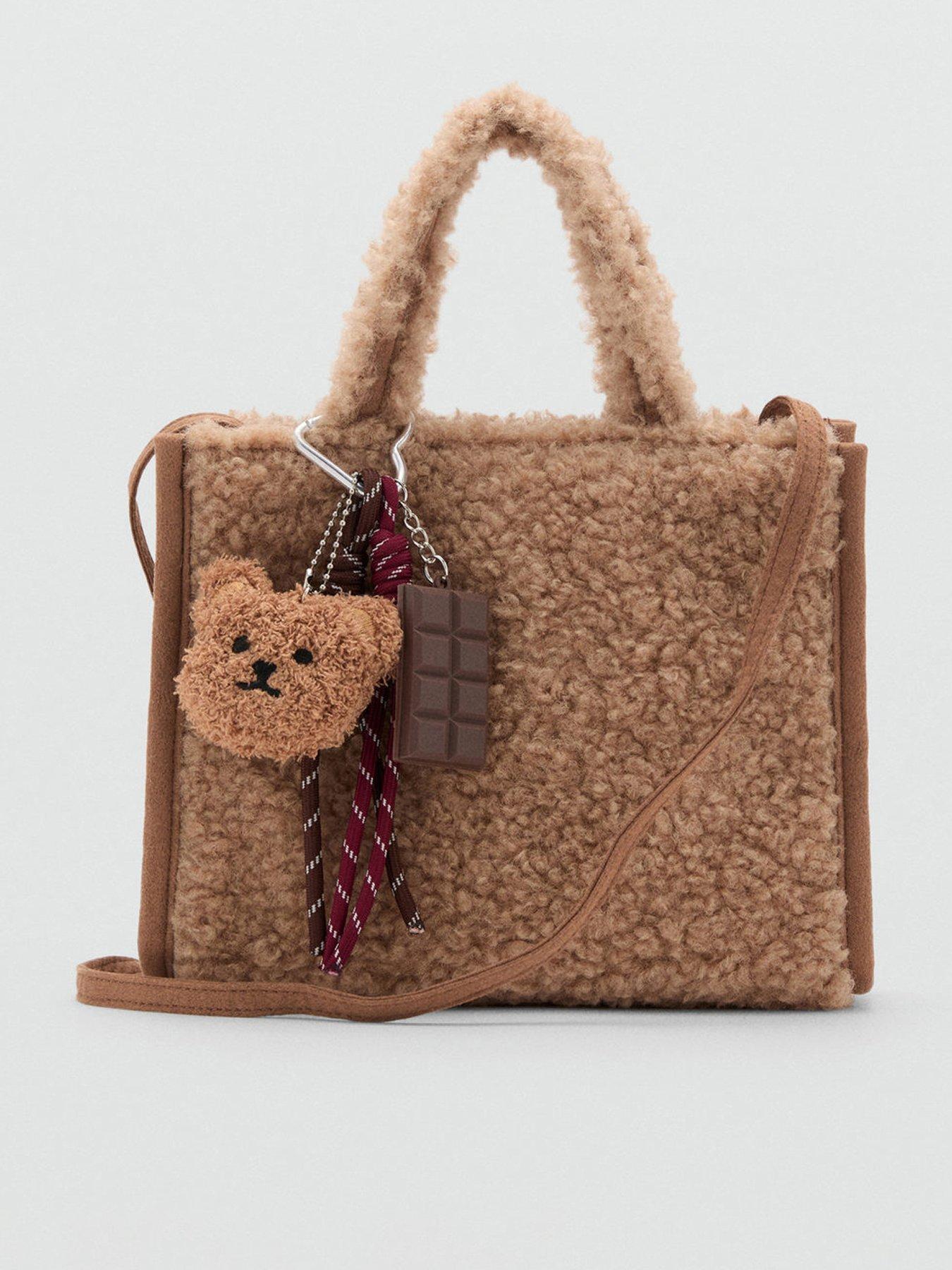 Mango Girls Teddy Charm Borg Bag - Brown