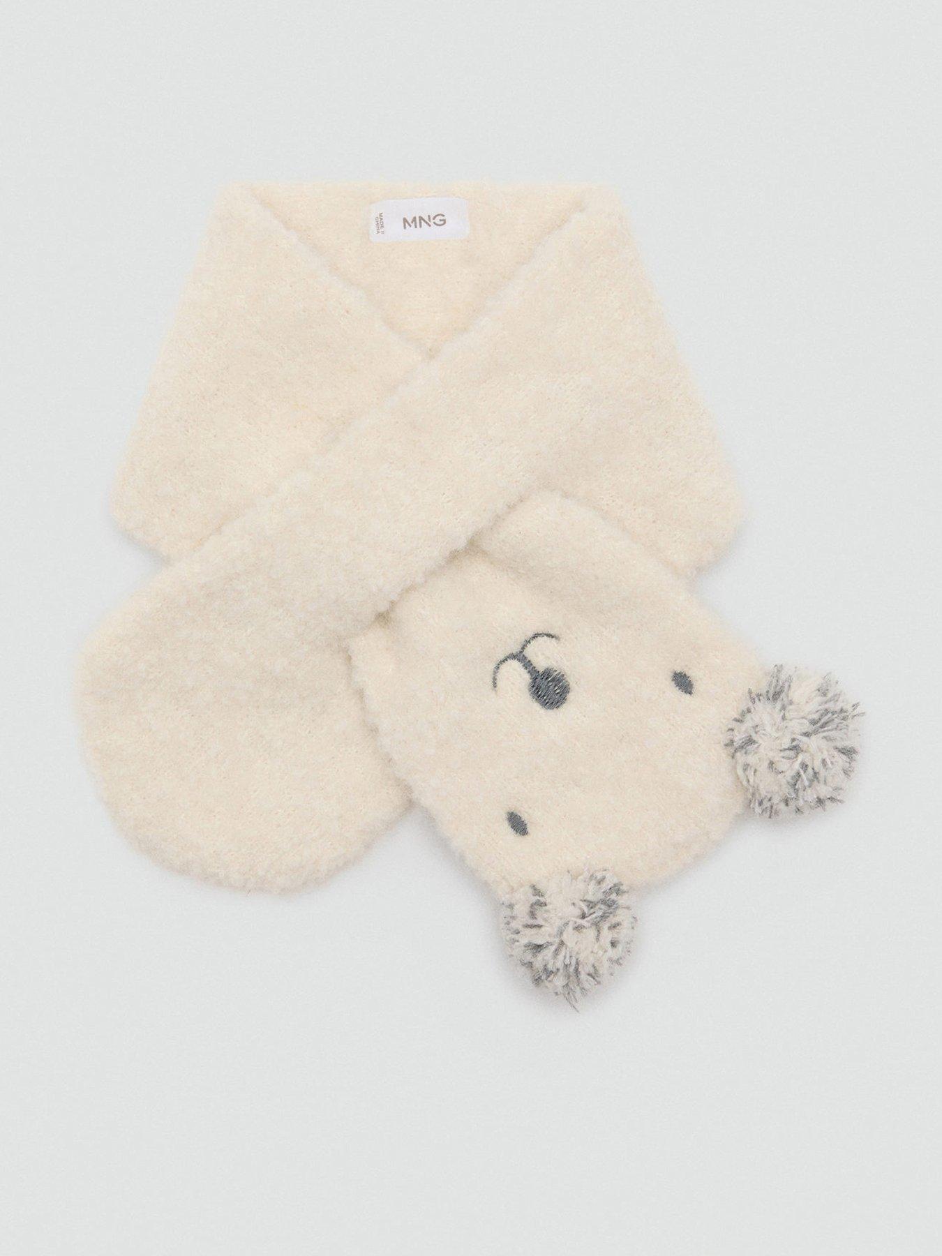 front image of mango-younger-girls-bear-face-co-ord-scarf-cream