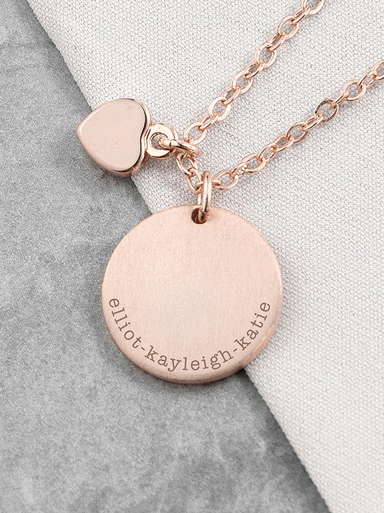 undefined Personalised Heart and Disc Family Necklace in Rose Gold