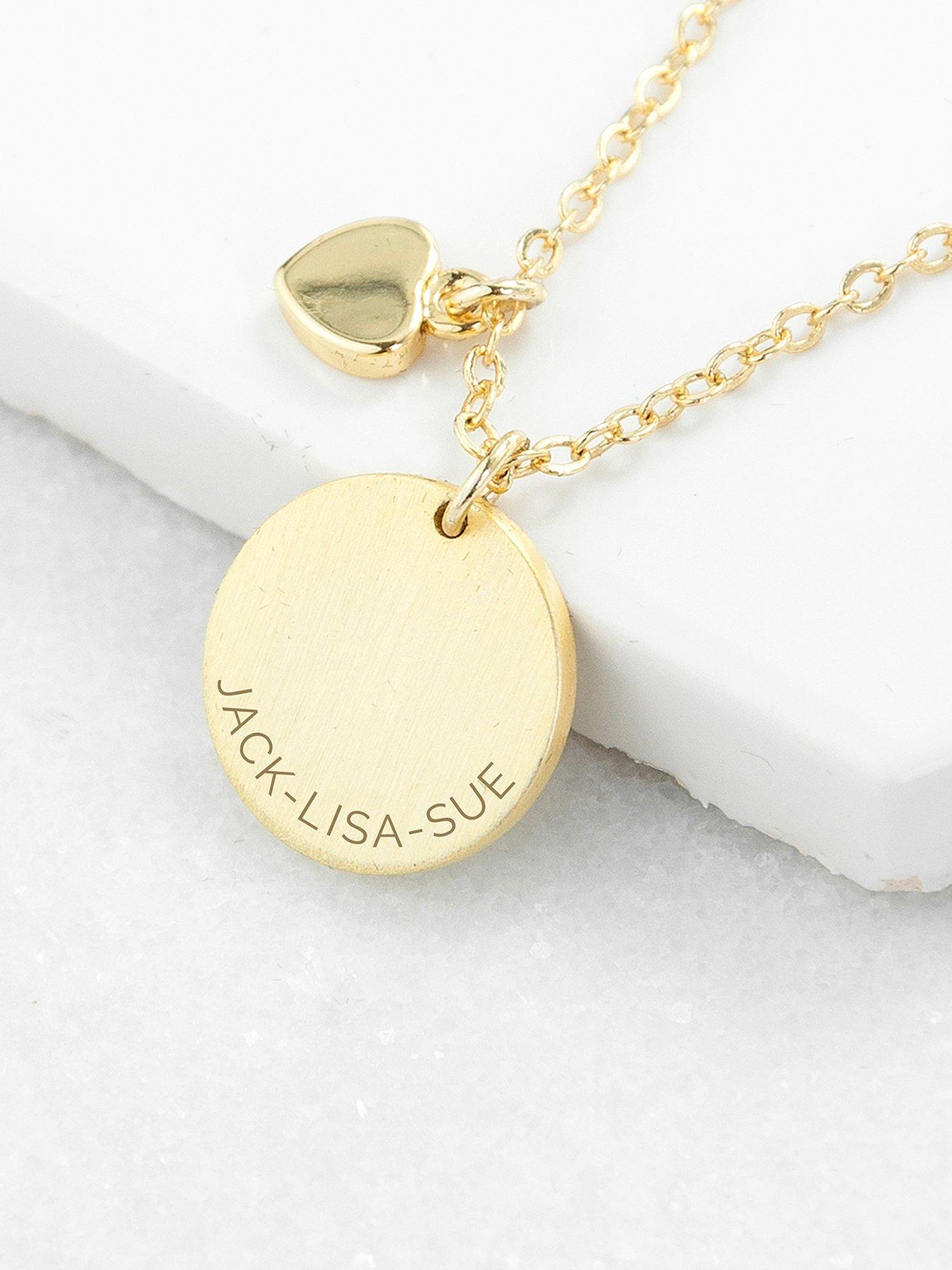 Image 1 of 3 of Treat Republic Personalised Heart and Disc Family Necklace in Gold