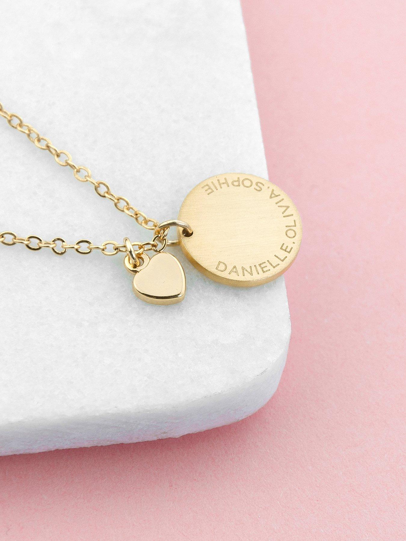 Image 2 of 3 of Treat Republic Personalised Heart and Disc Family Necklace in Gold