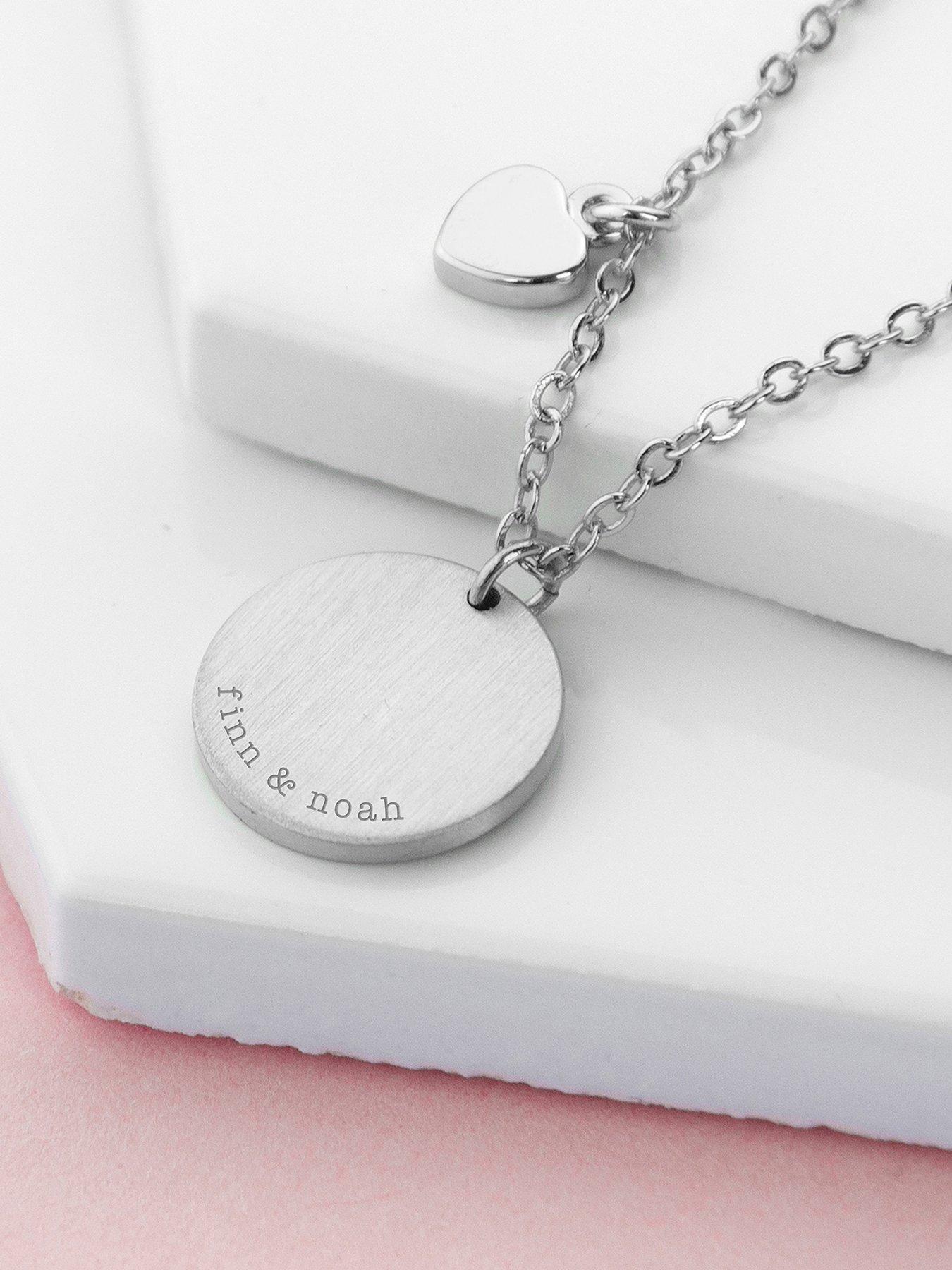 undefined Personalised Heart and Disc Family Necklace in Silver