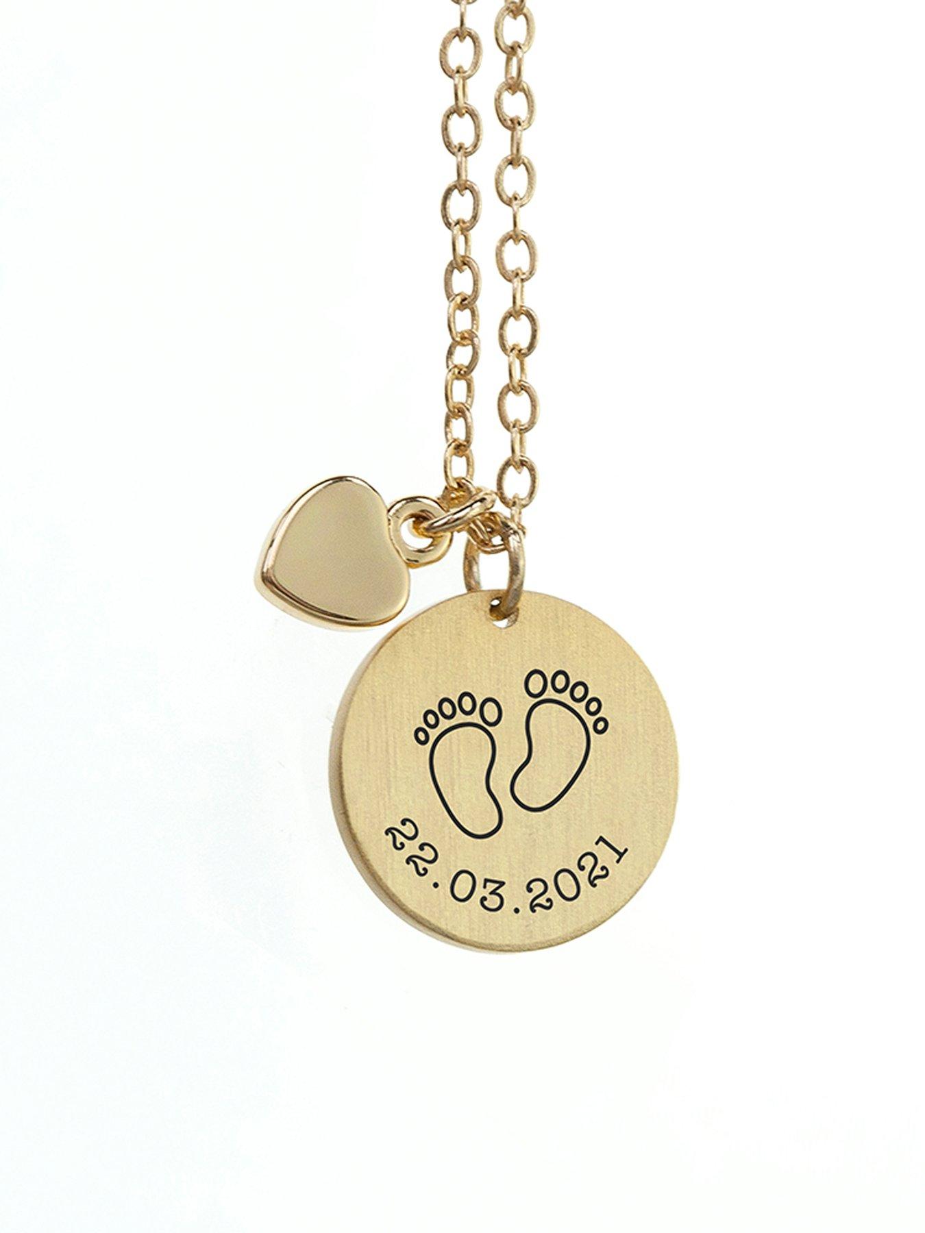 Image 2 of 2 of Treat Republic Personalised Baby Feet Matte Heart and Disc Necklace in Gold