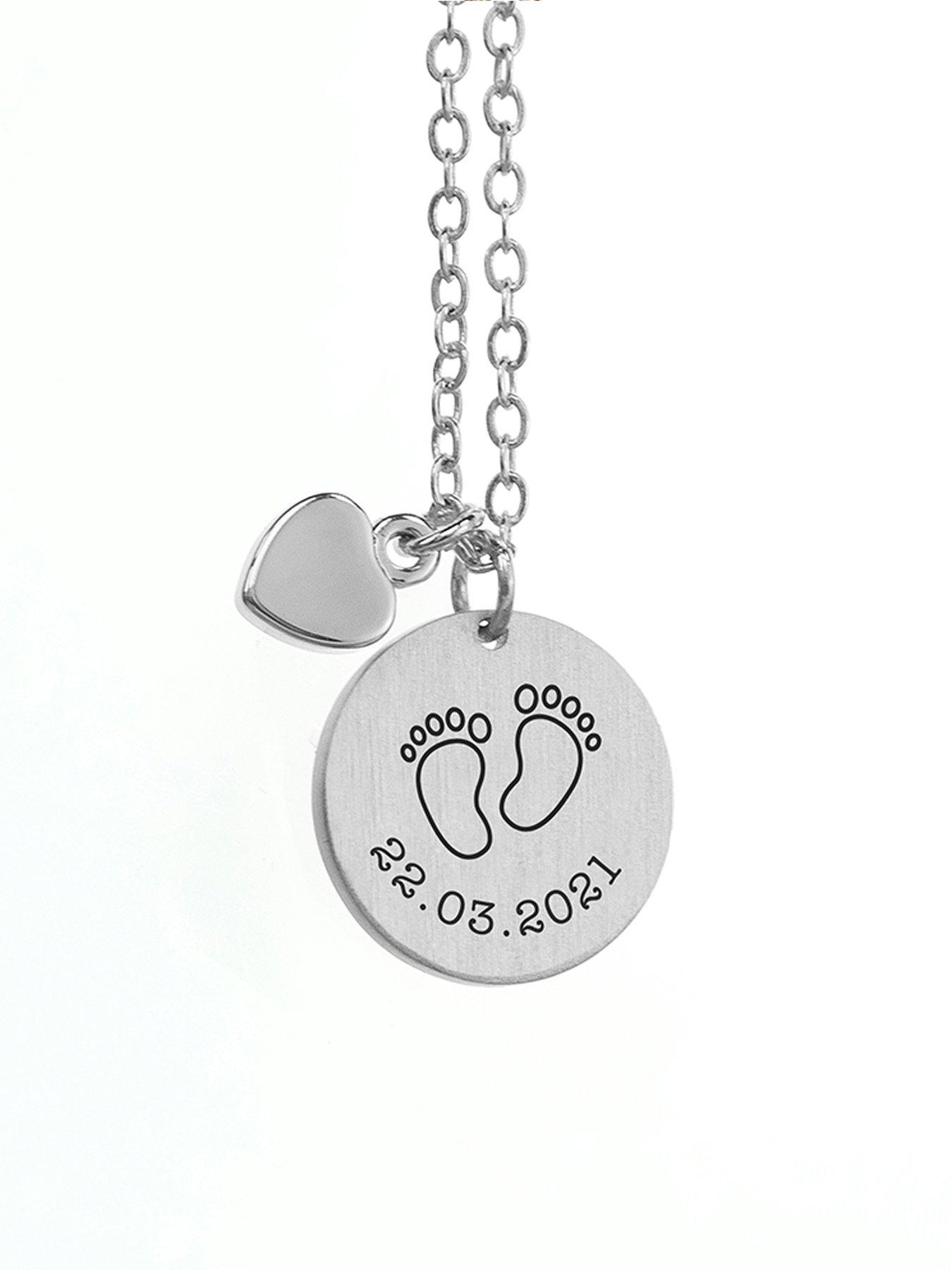 Image 2 of 2 of Treat Republic Personalised Baby Feet Matte Heart And Disc Necklace - Silver