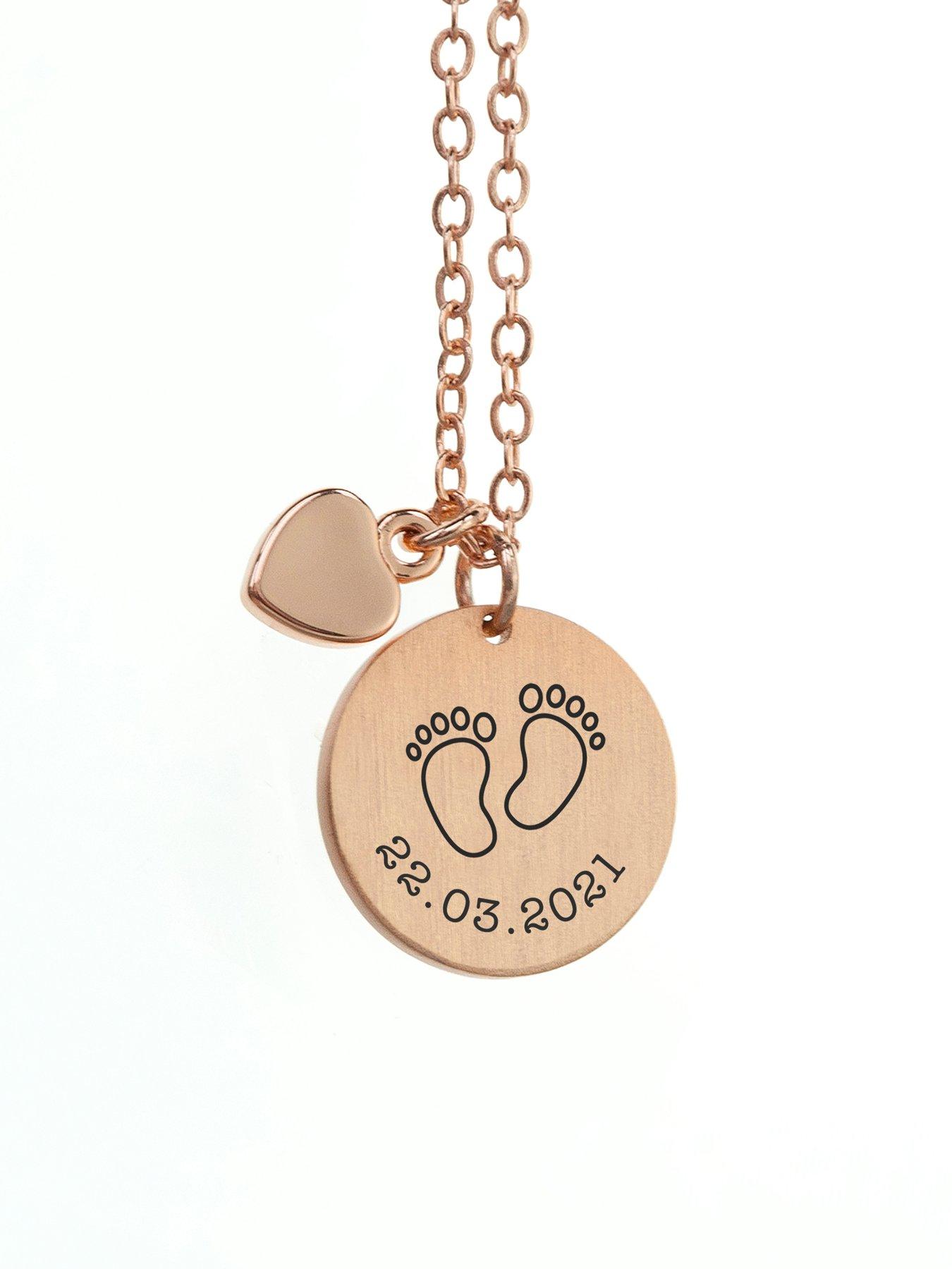 Image 2 of 2 of Treat Republic Personalised Baby Feet Matte Heart and Disc Necklace - Rose Gold