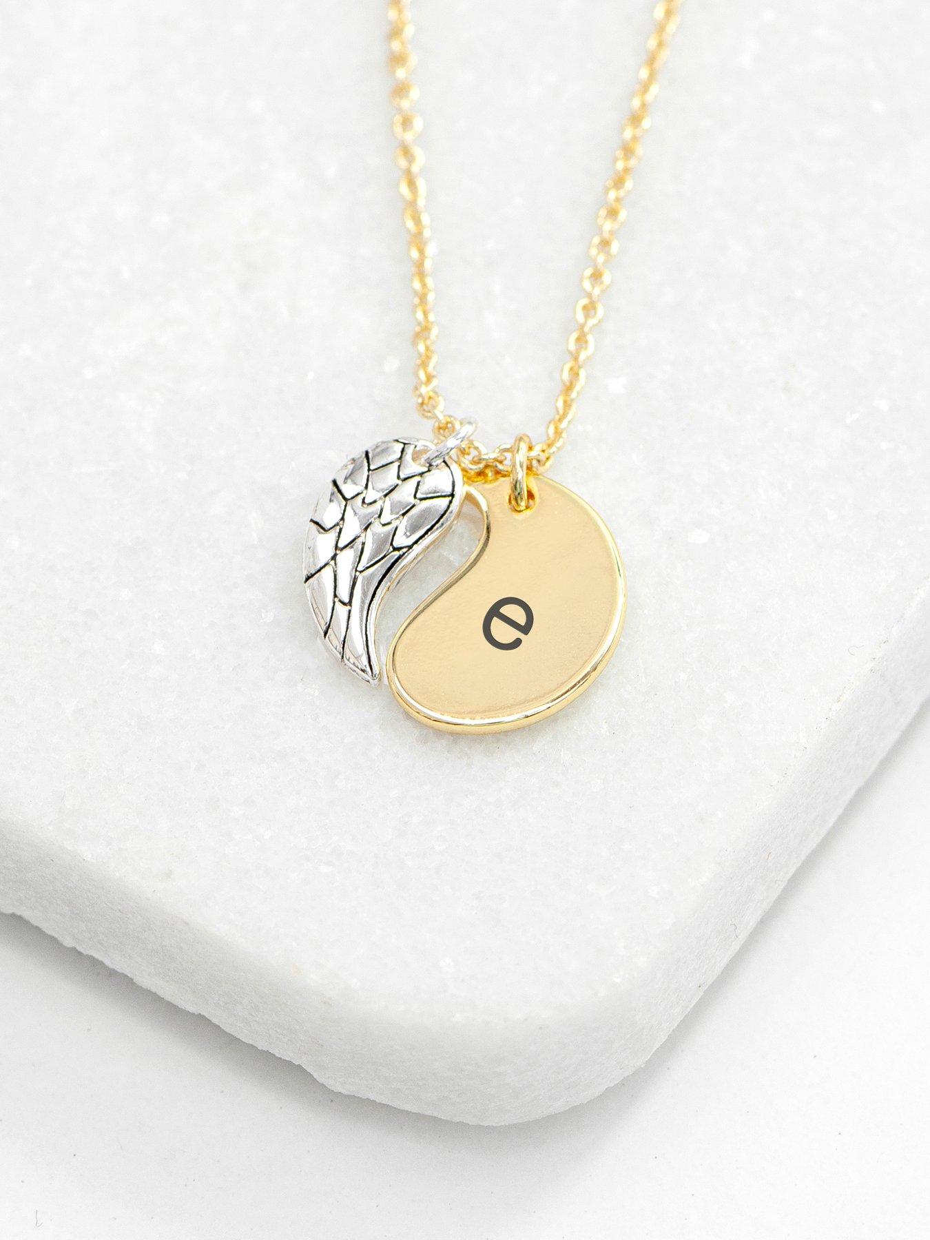 Image 3 of 5 of Treat Republic Personalised Contemporary Angel Wing Necklace in Gold with Silver Wing