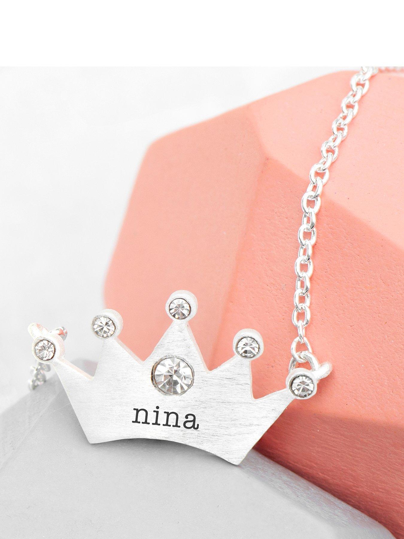 undefined Personalised Kids Princess Crown Necklace in Silver