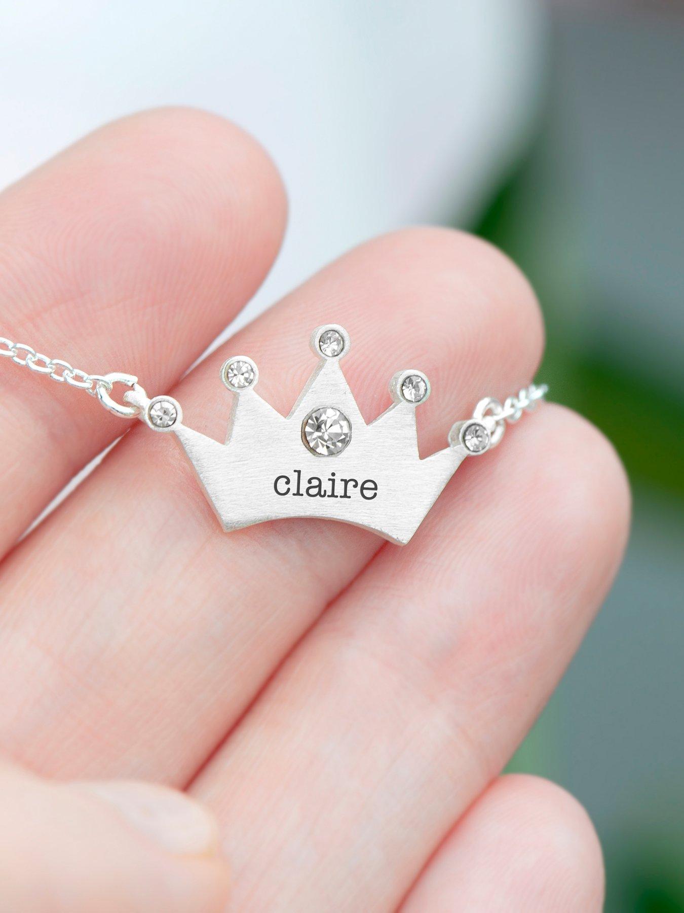 Image 3 of 5 of Treat Republic Personalised Kids Princess Crown Necklace in Silver