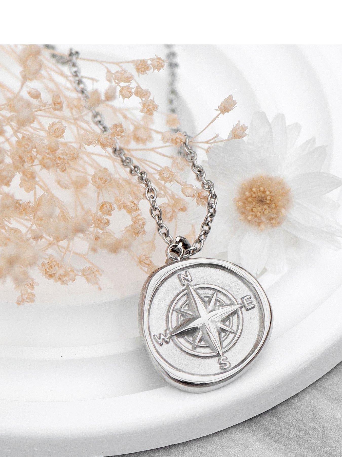 undefined Personalised Compass Amulet Necklace in Silver