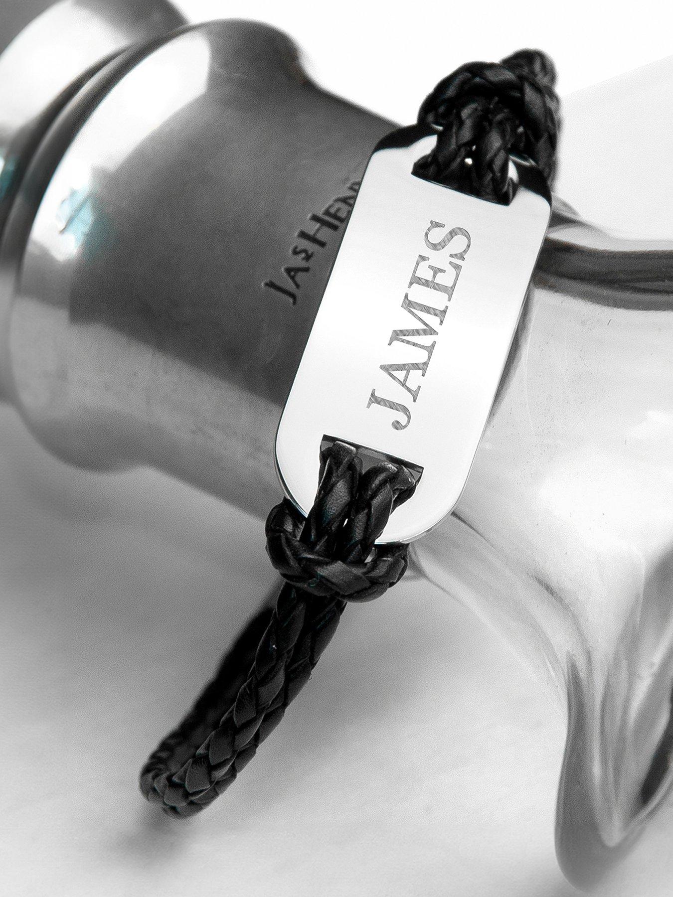 undefined Personalised Men's Statement Leather Bracelet in Black