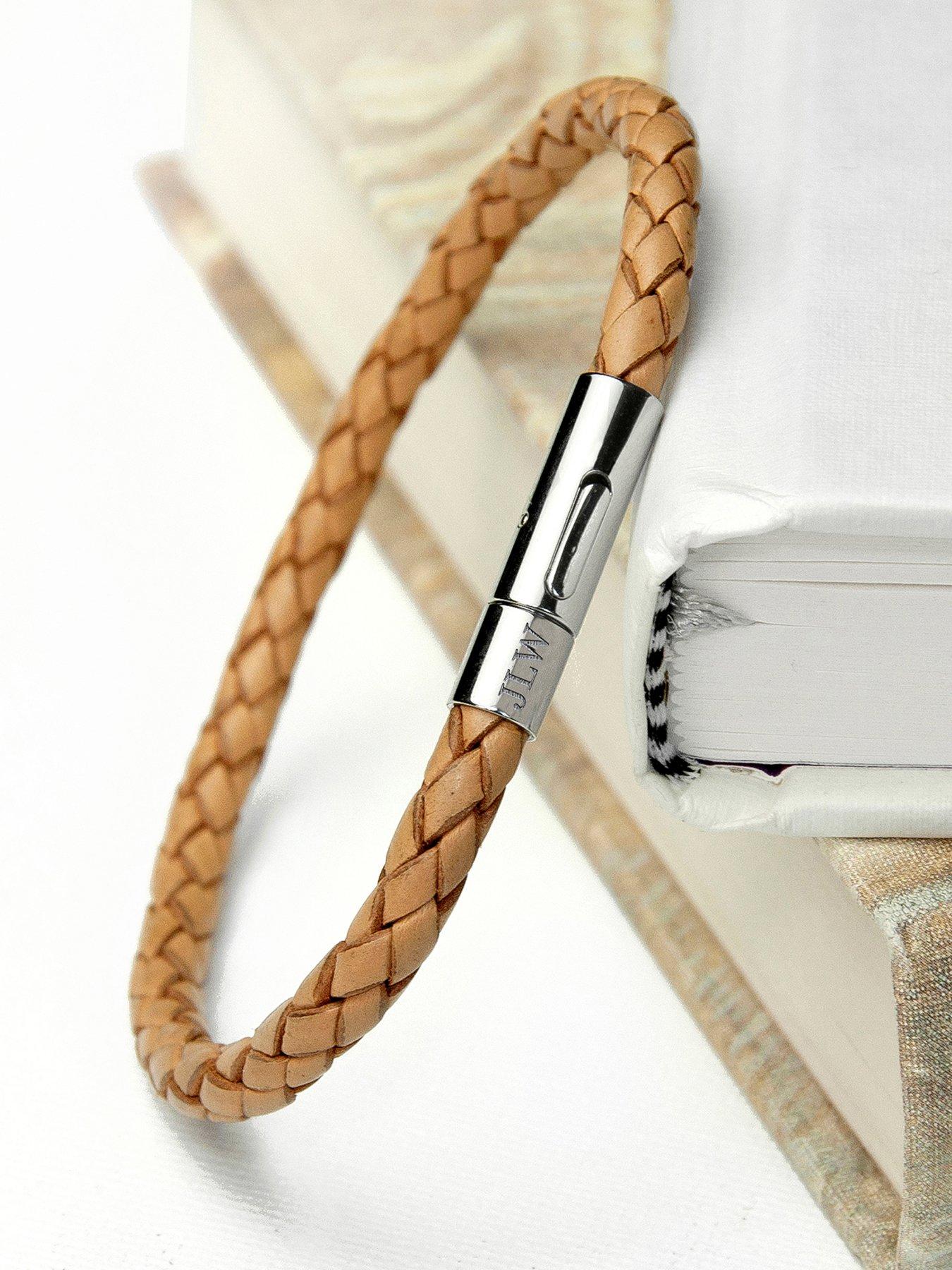 Image 2 of 3 of Treat Republic Personalised Men's Capsule Tube Woven Bracelet in Tan
