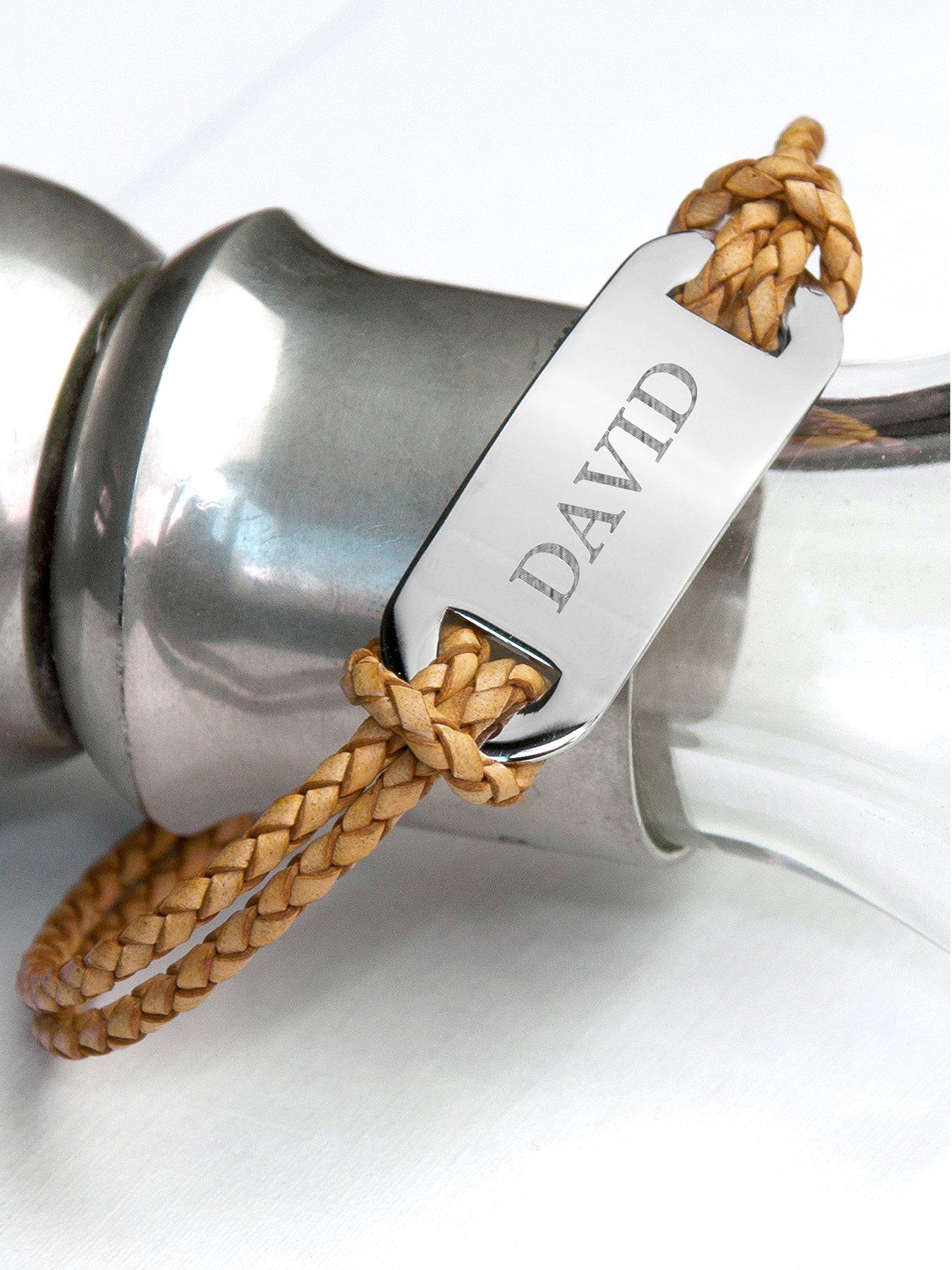 undefined Personalised Men's Statement Leather Bracelet in Standstone