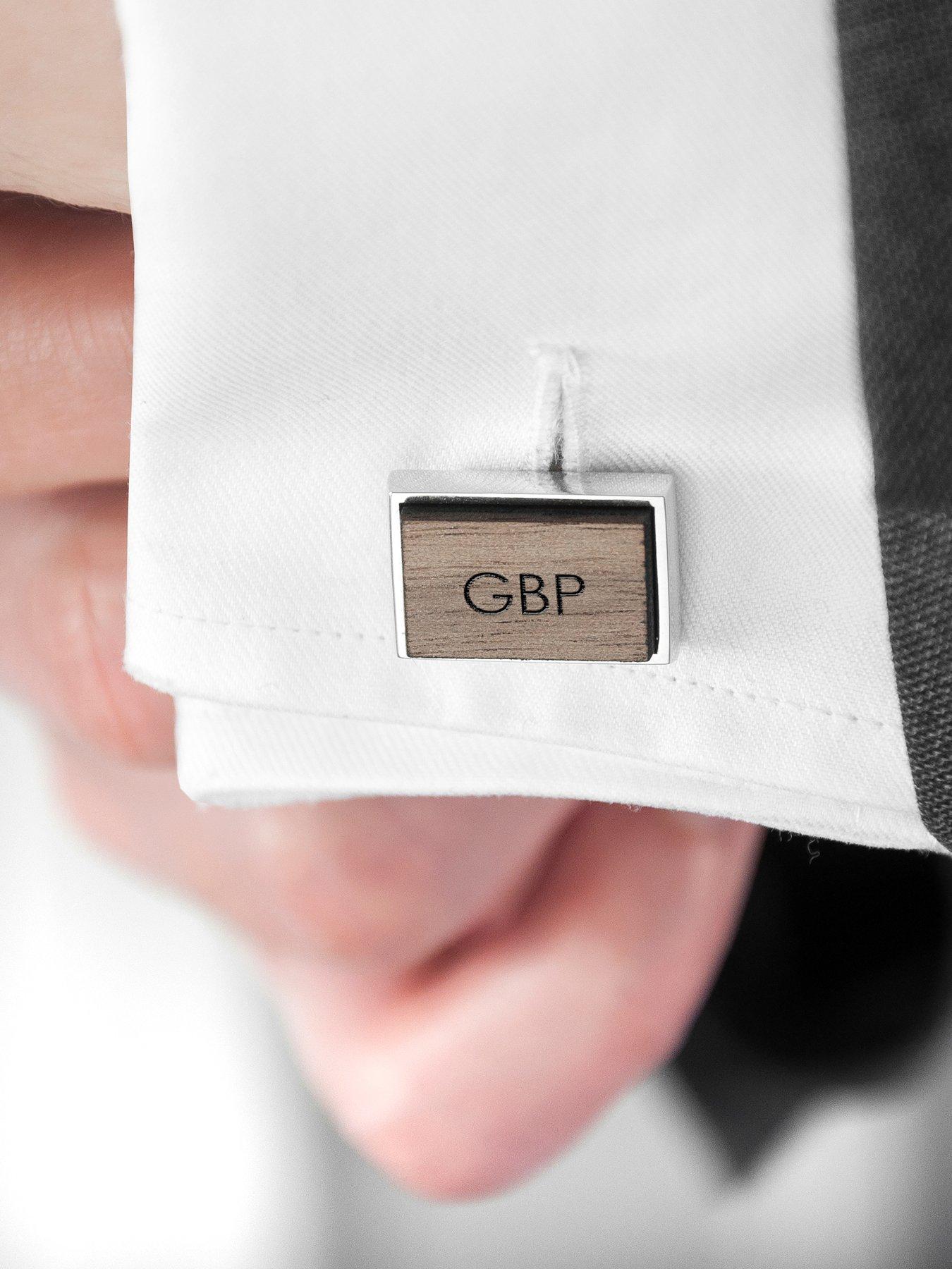 Image 2 of 3 of Treat Republic Monogrammed Rectangle Walnut Cufflinks