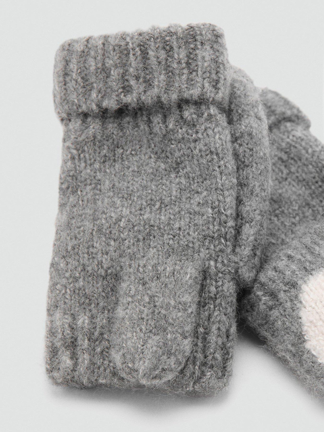  image of mango-younger-boys-penguin-knitted-co-ord-mittens-grey
