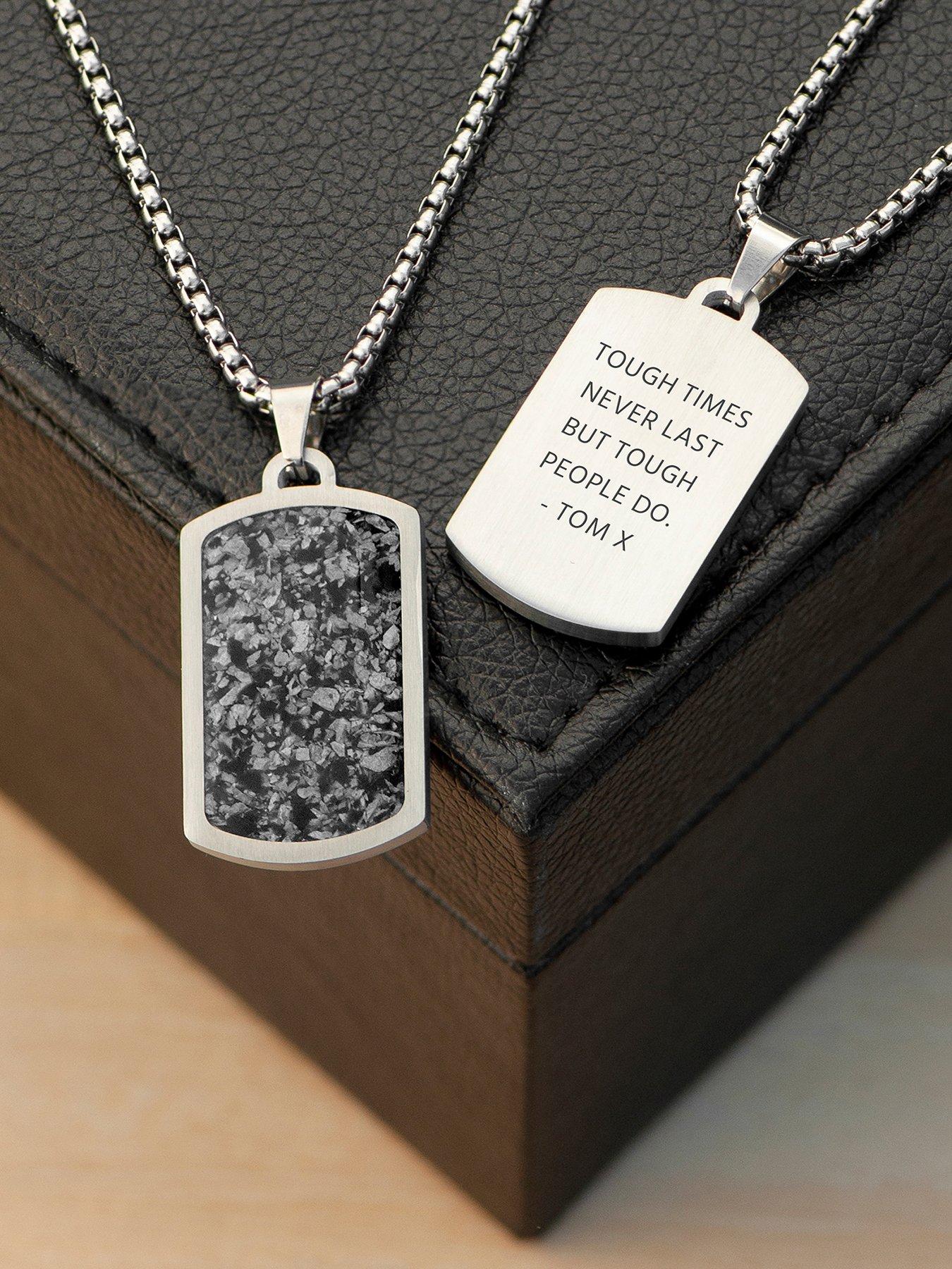 undefined Personalised Men's Snowflake Obsidian Dog Tag Necklace