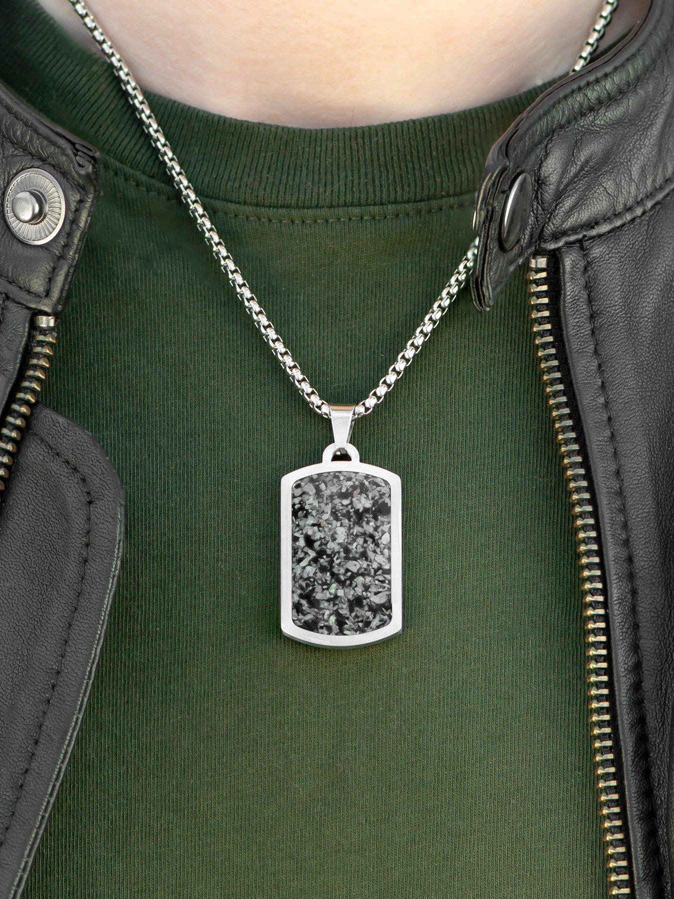 Image 5 of 5 of Treat Republic Personalised Men's Snowflake Obsidian Dog Tag Necklace