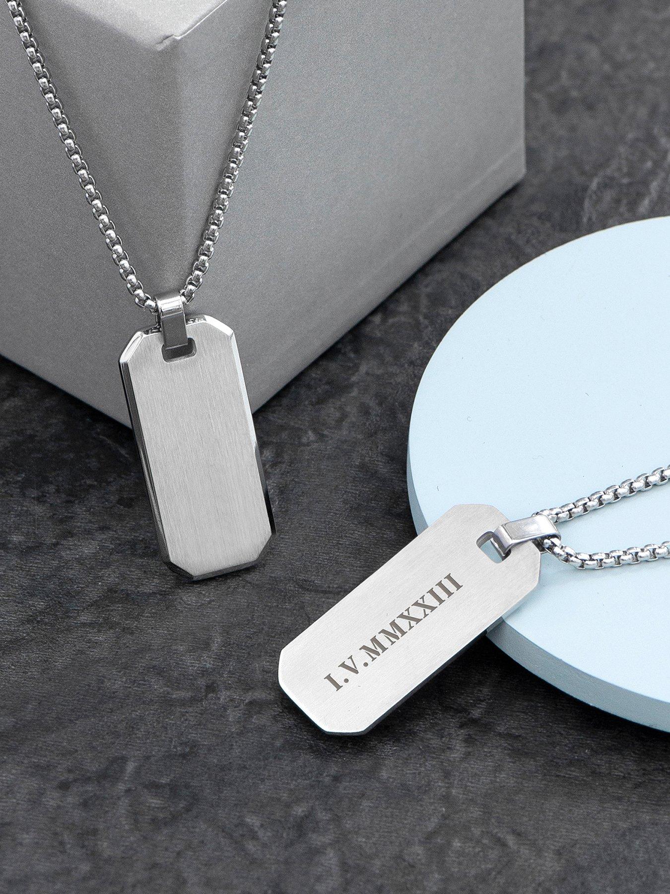 undefined Personalised Men's Brushed Steel Dog Tag Necklace
