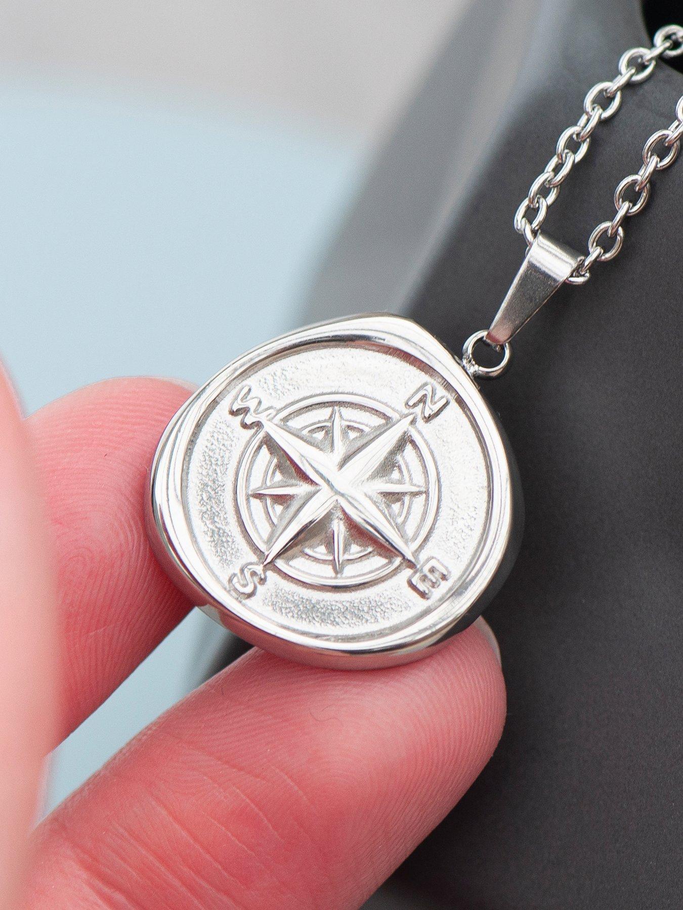 Image 3 of 4 of Treat Republic Personalised Men's Compass Amulet Necklace in Silver