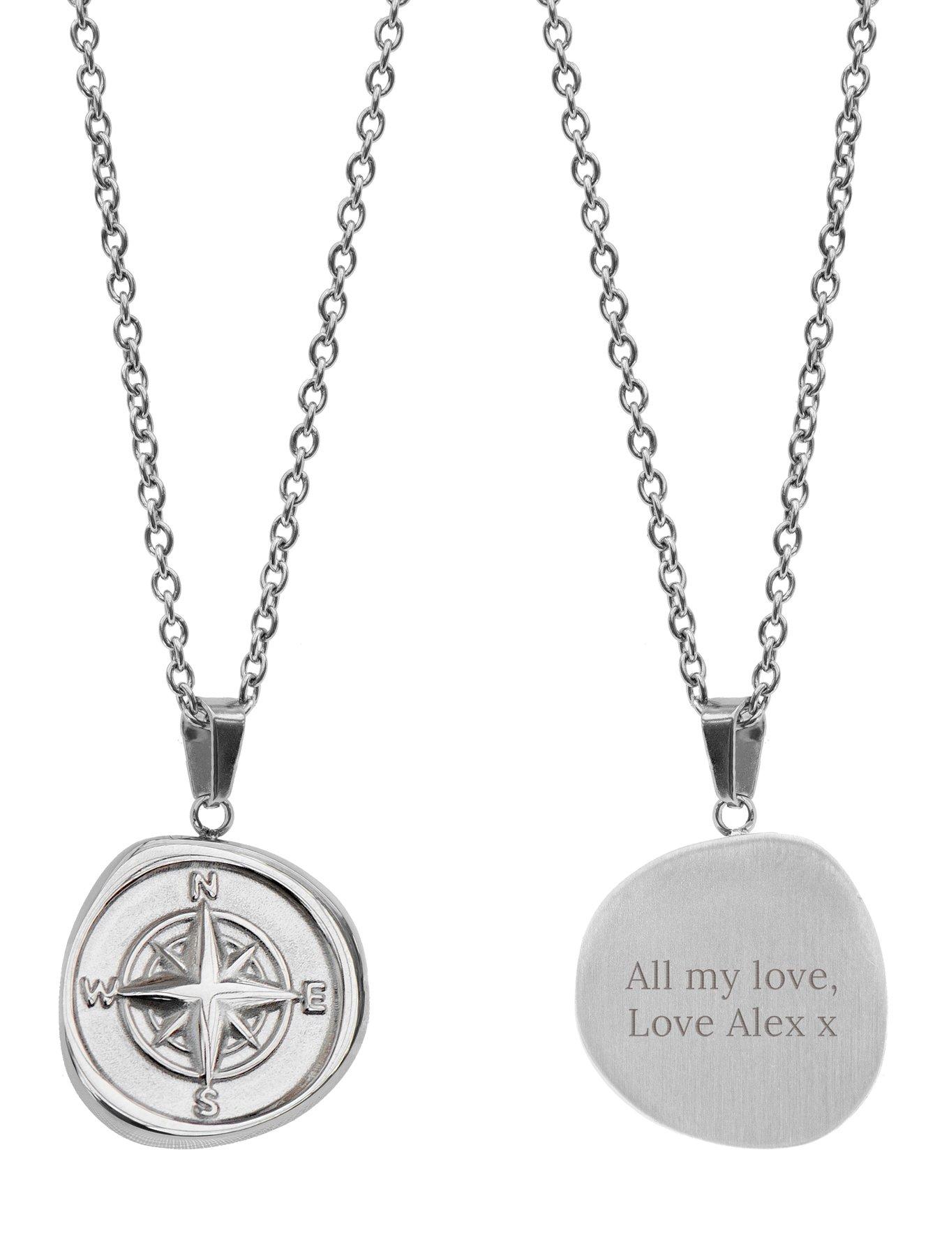 Image 4 of 4 of Treat Republic Personalised Men's Compass Amulet Necklace in Silver