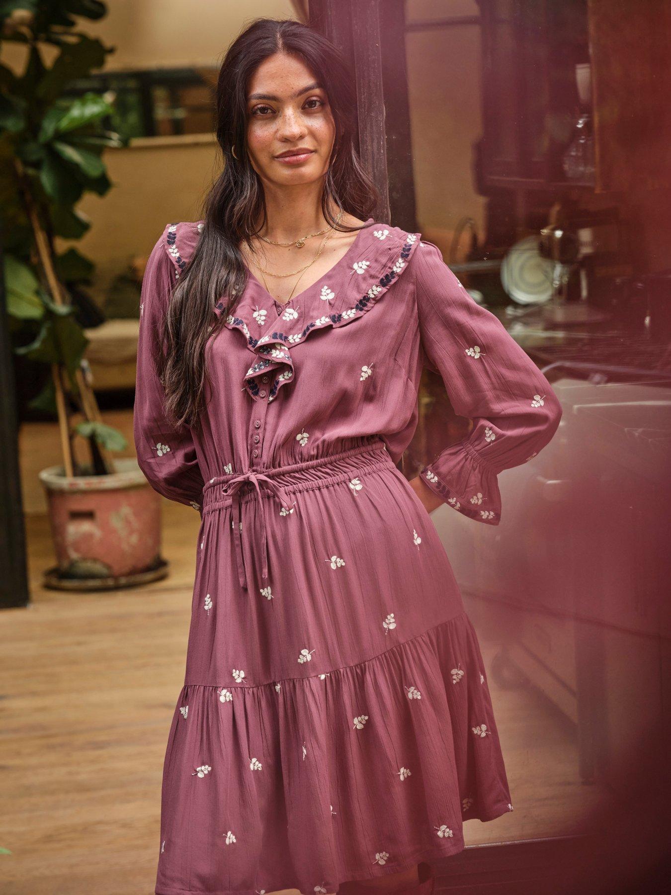 FatFace Orla Embroidered Dress - Dusky Purple