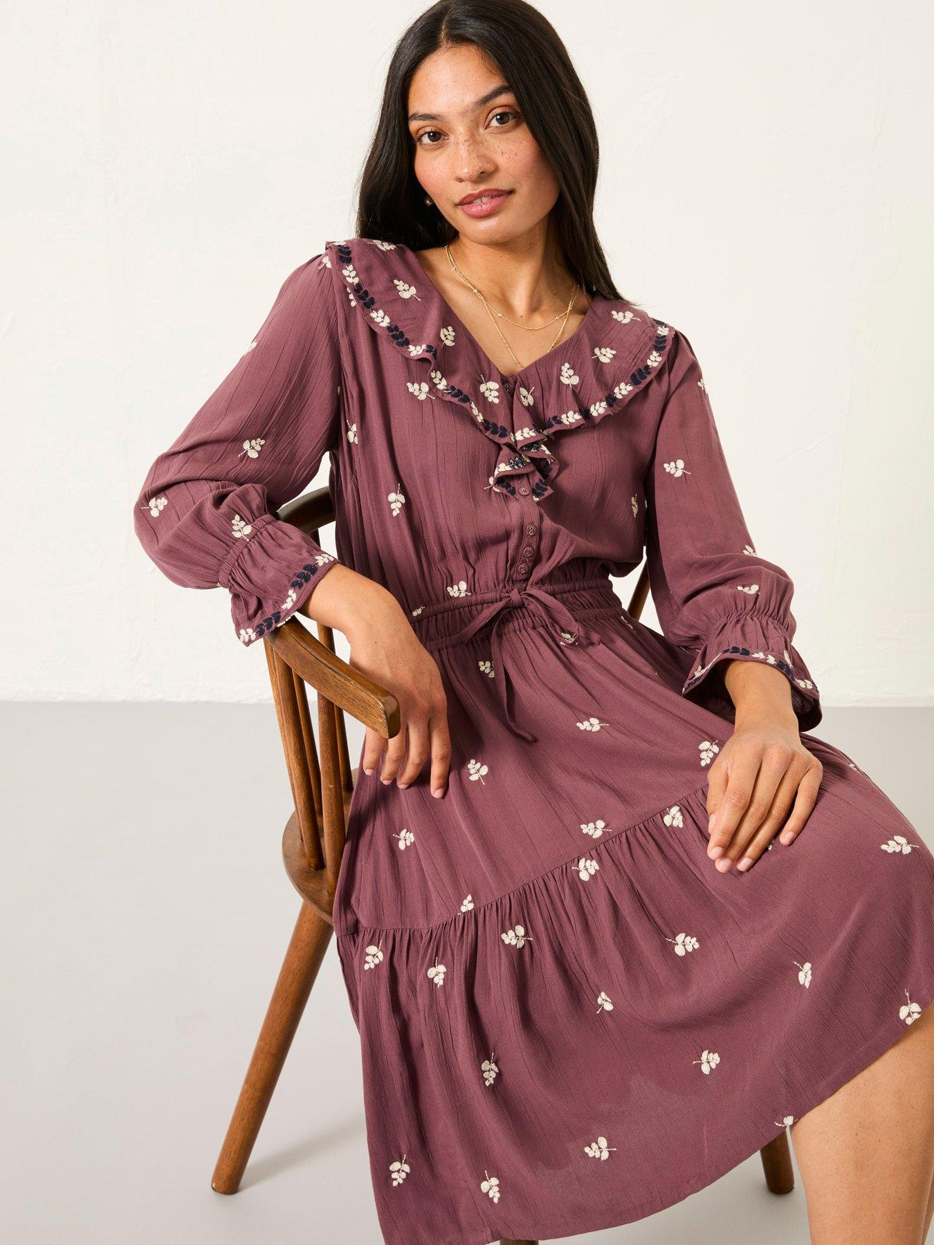 FatFace Orla Embroidered Dress - Dusky Purple | Littlewoods