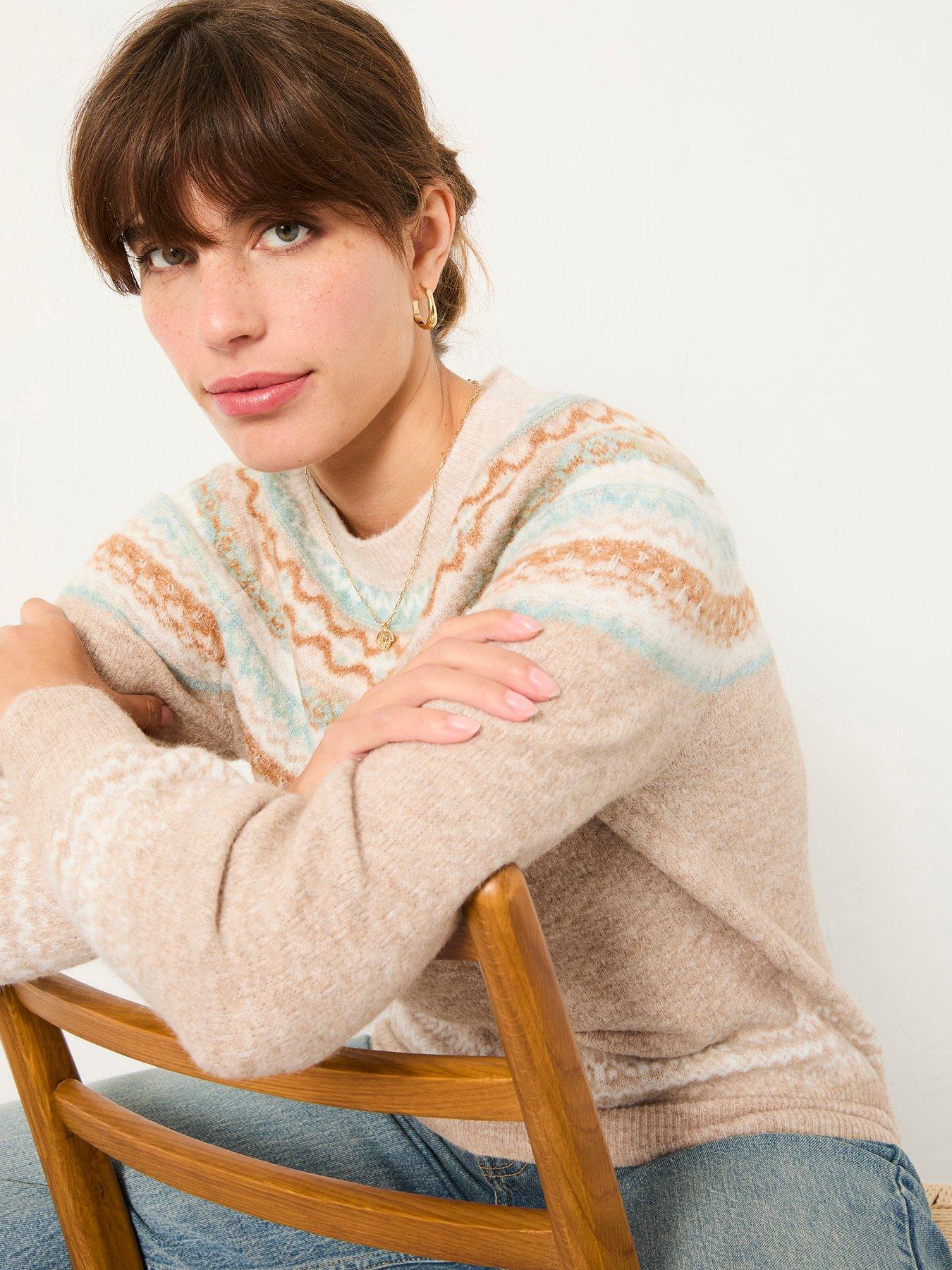 front image of fatface-maple-fairisle-crew-neck-jumper-beige