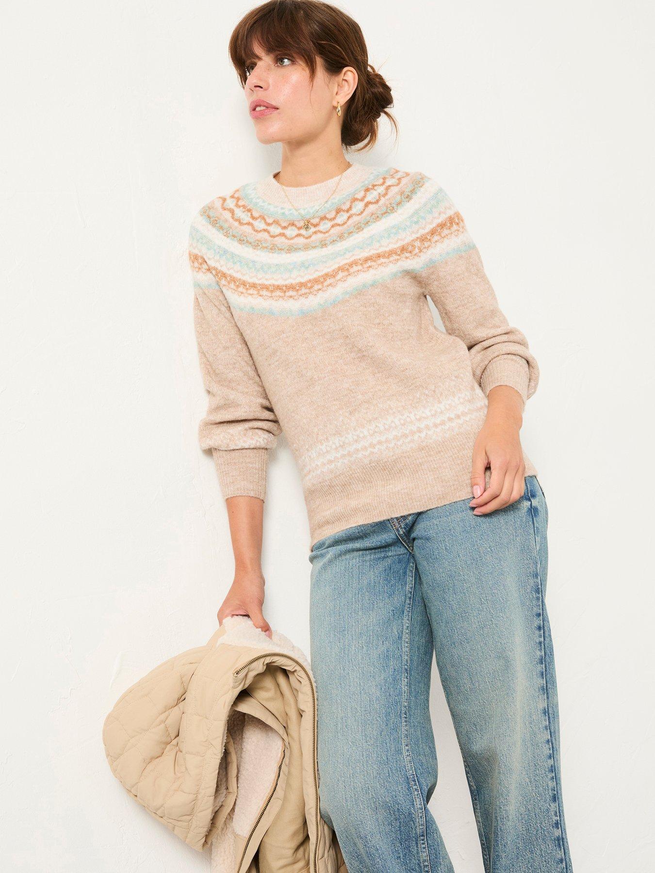  image of fatface-maple-fairisle-crew-neck-jumper-beige