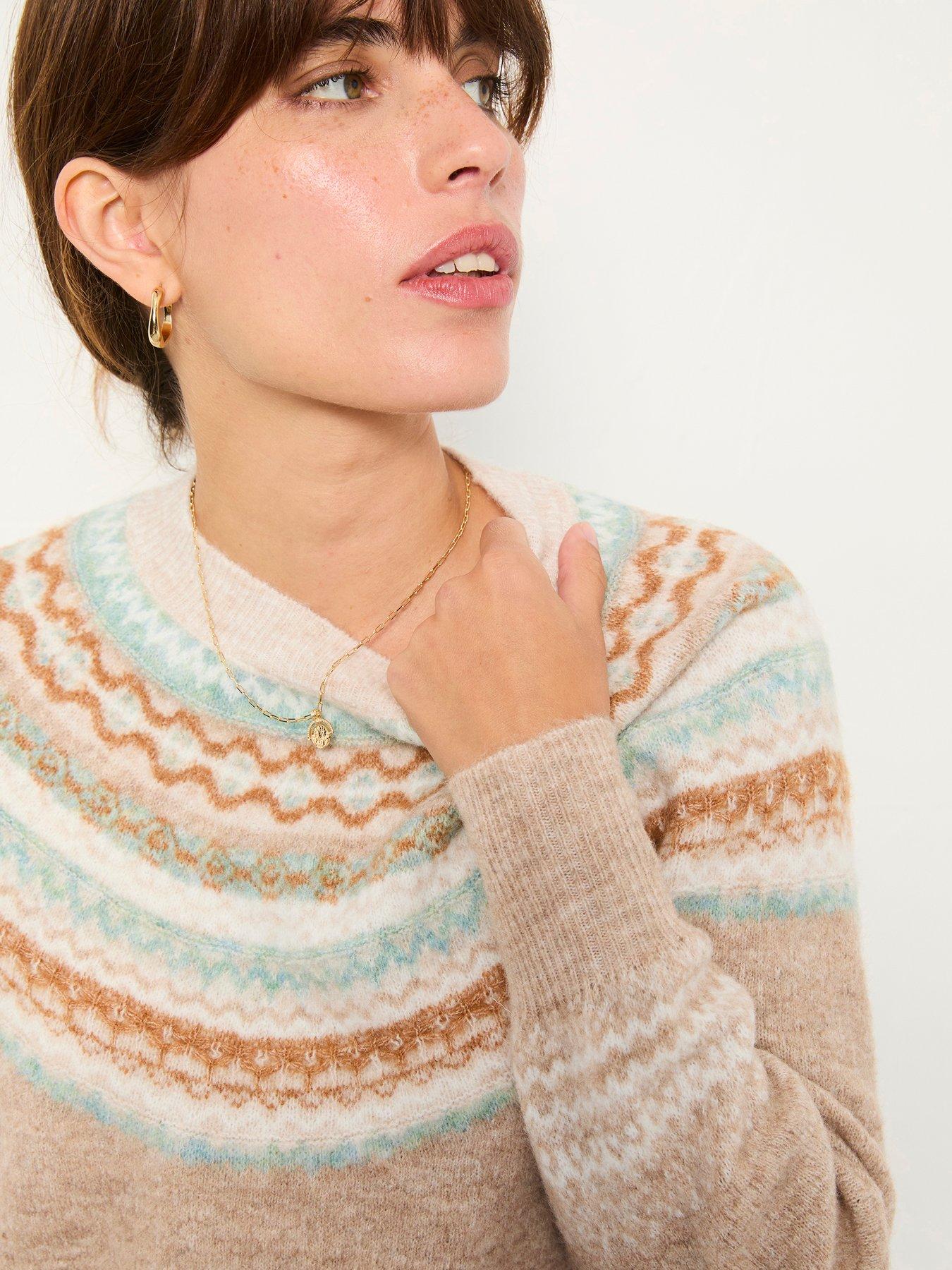  image of fatface-maple-fairisle-crew-neck-jumper-beige