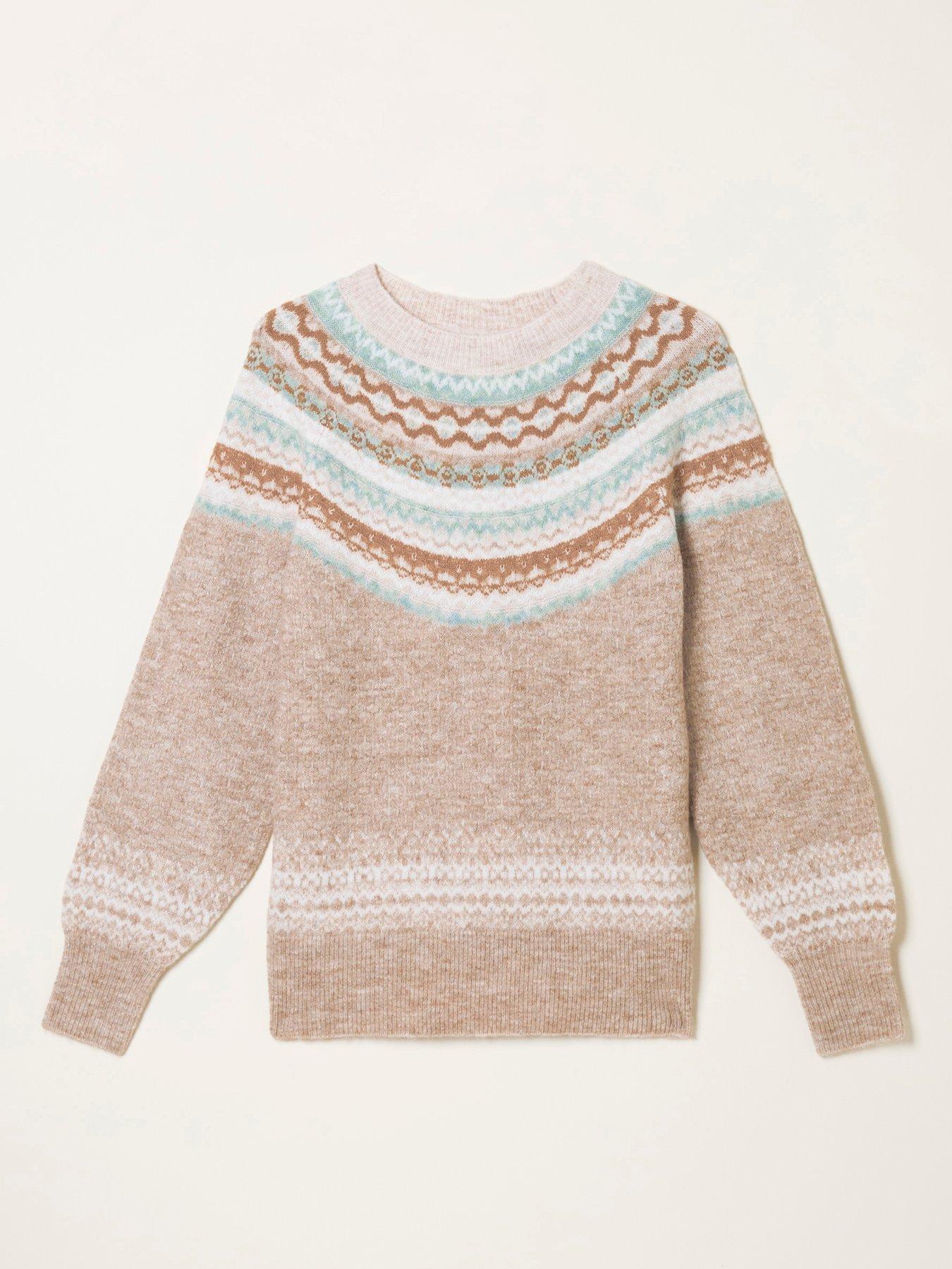  image of fatface-maple-fairisle-crew-neck-jumper-beige