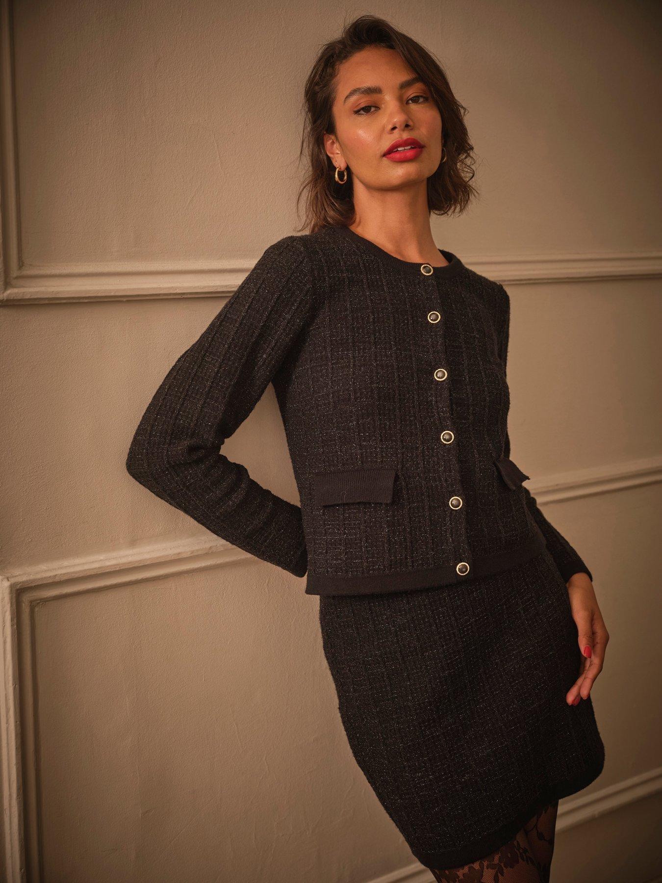 front image of fatface-piper-boucle-cardigan-black