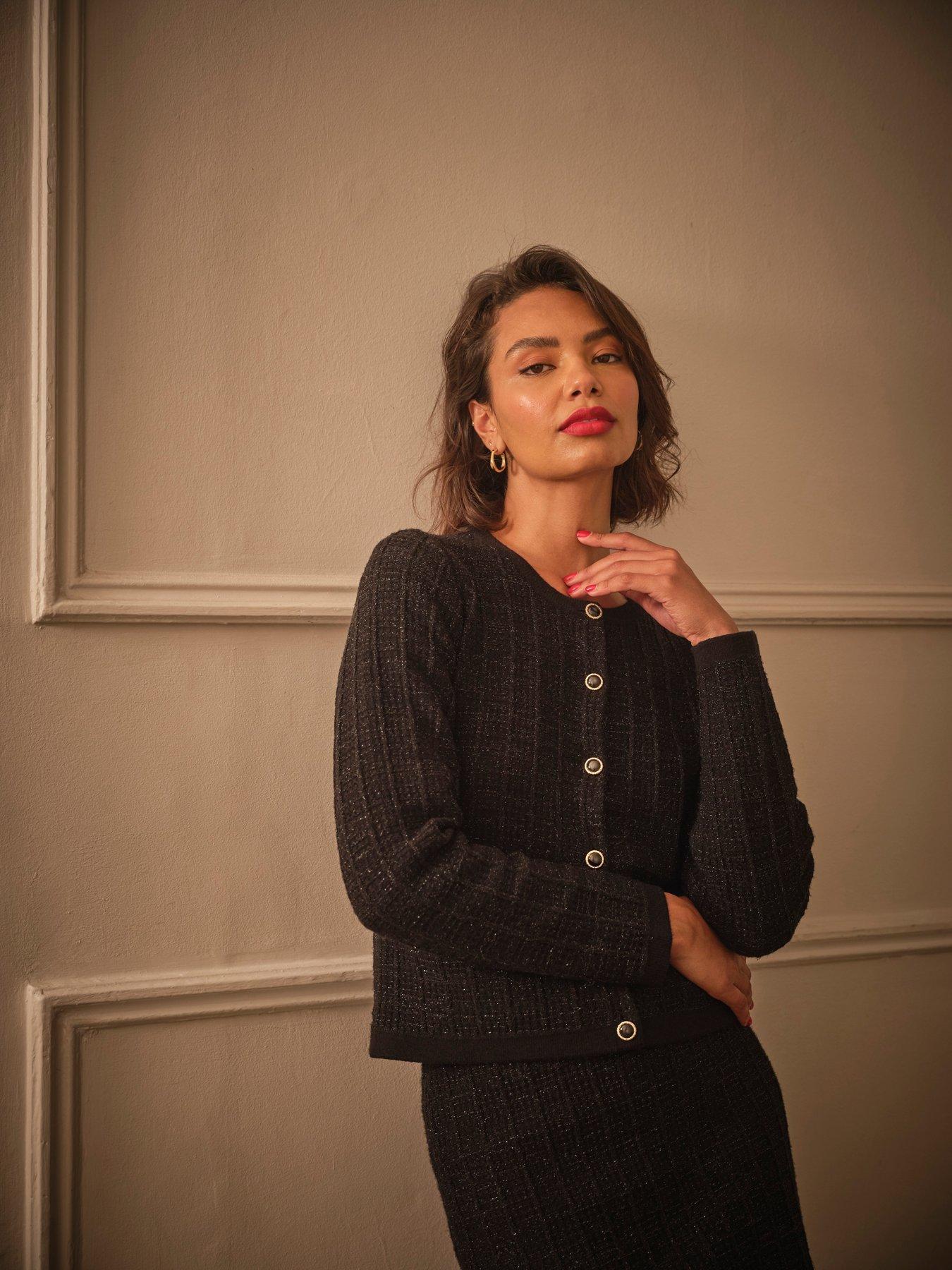  image of fatface-piper-boucle-cardigan-black