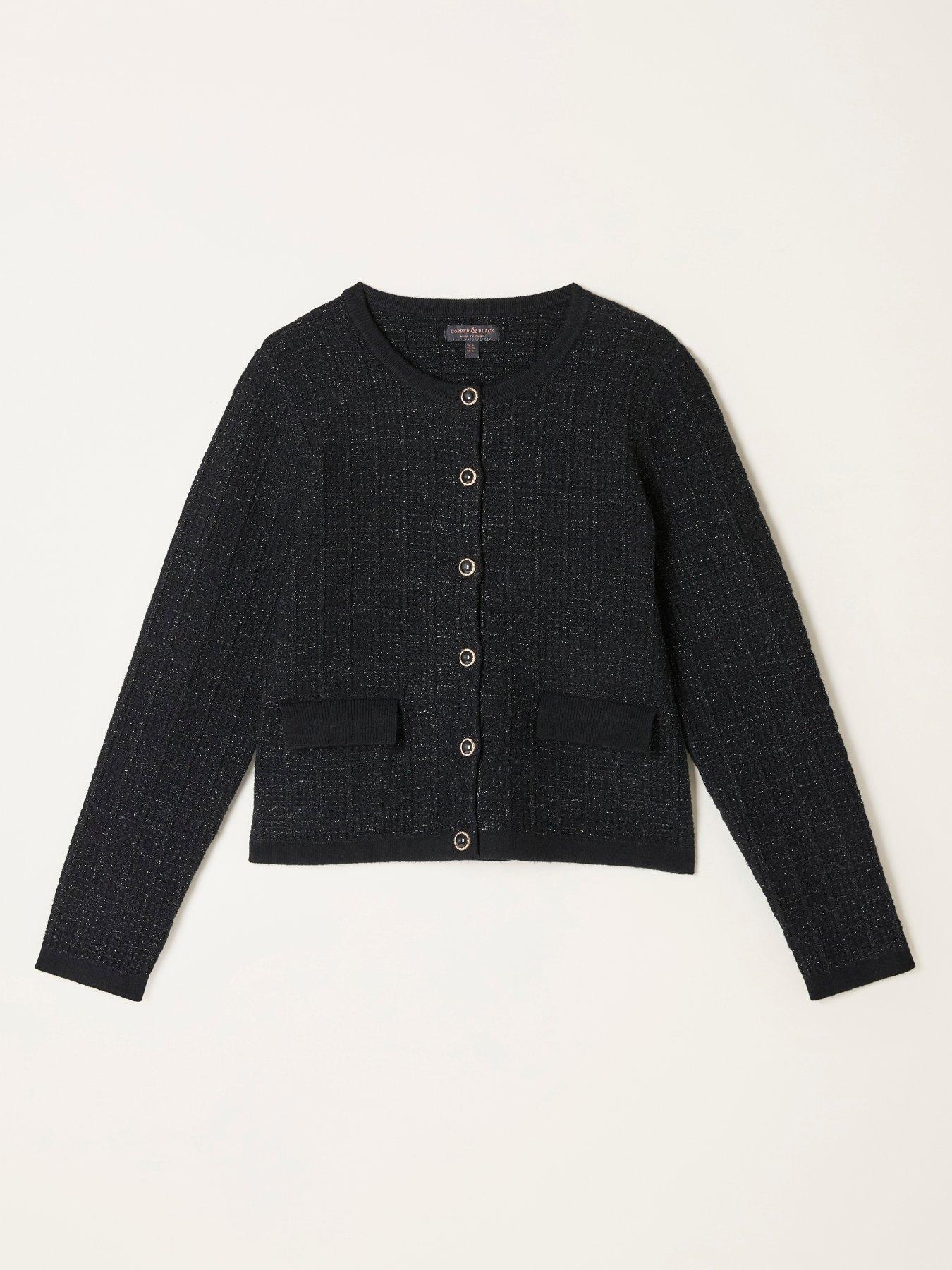  image of fatface-piper-boucle-cardigan-black