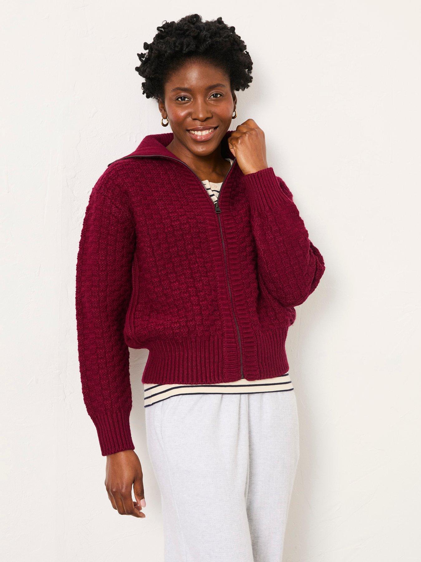 front image of fatface-casey-zip-funnel-burgundy