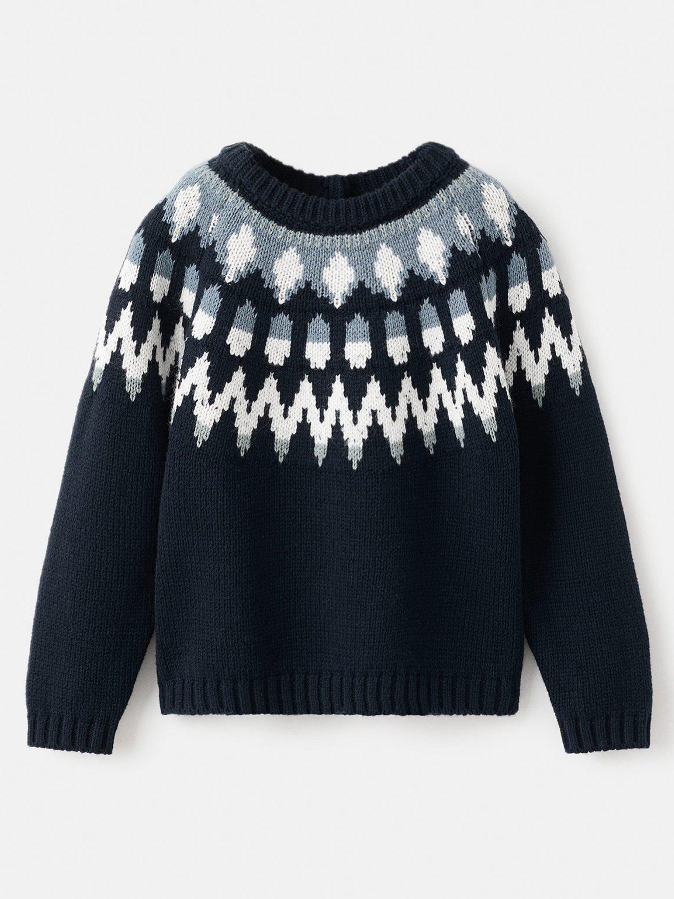 stillFront image of mango-younger-boys-fairisle-knitted-jumper-navy