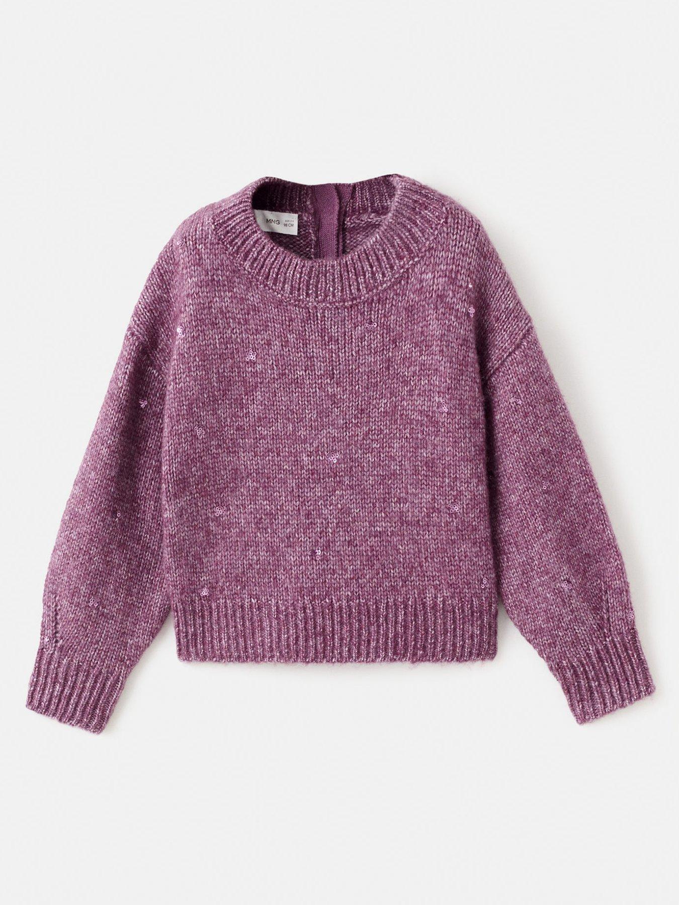 front image of mango-younger-girls-sequin-detail-knitted-jumper-dark-pink