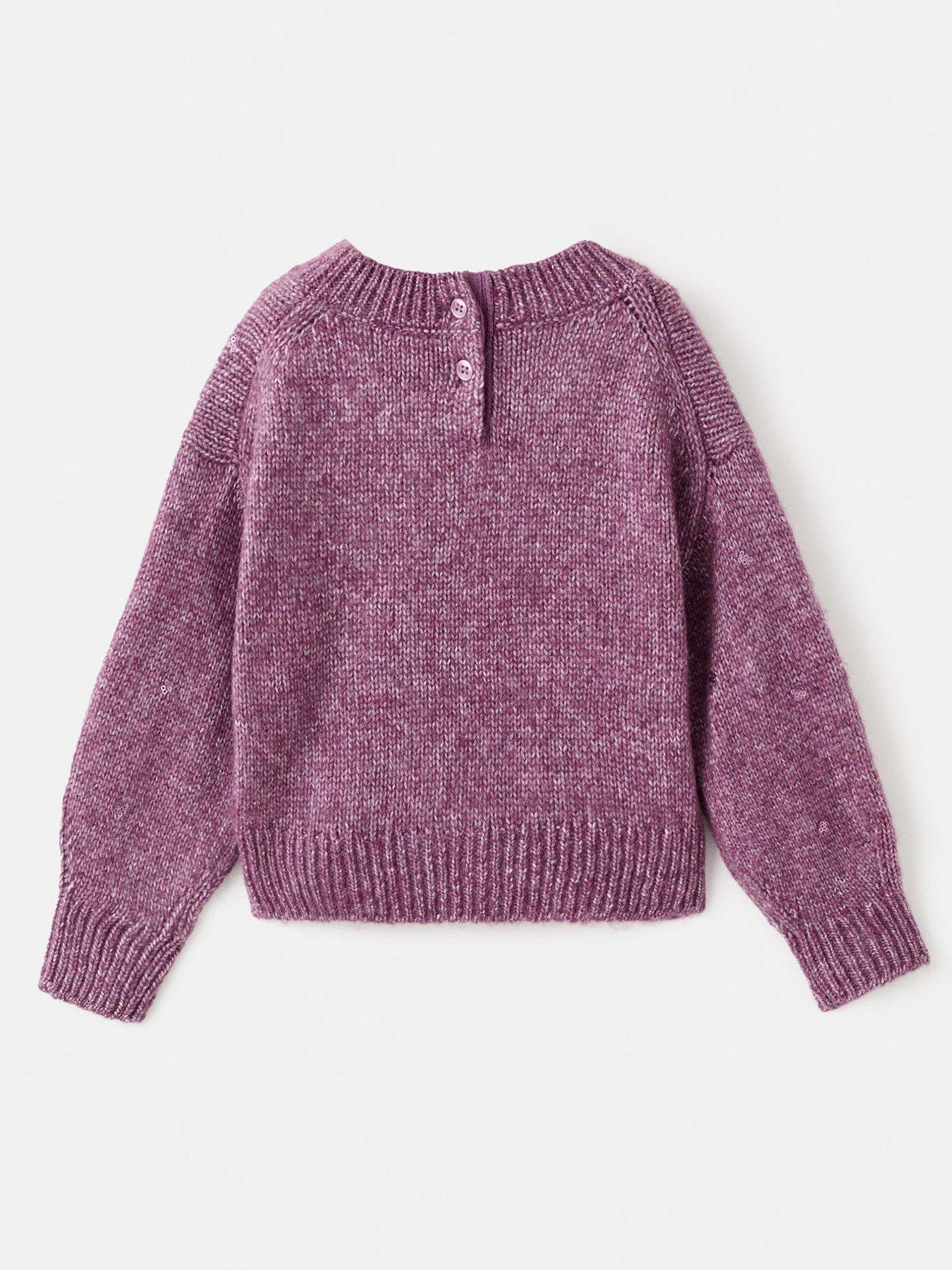  image of mango-younger-girls-sequin-detail-knitted-jumper-dark-pink
