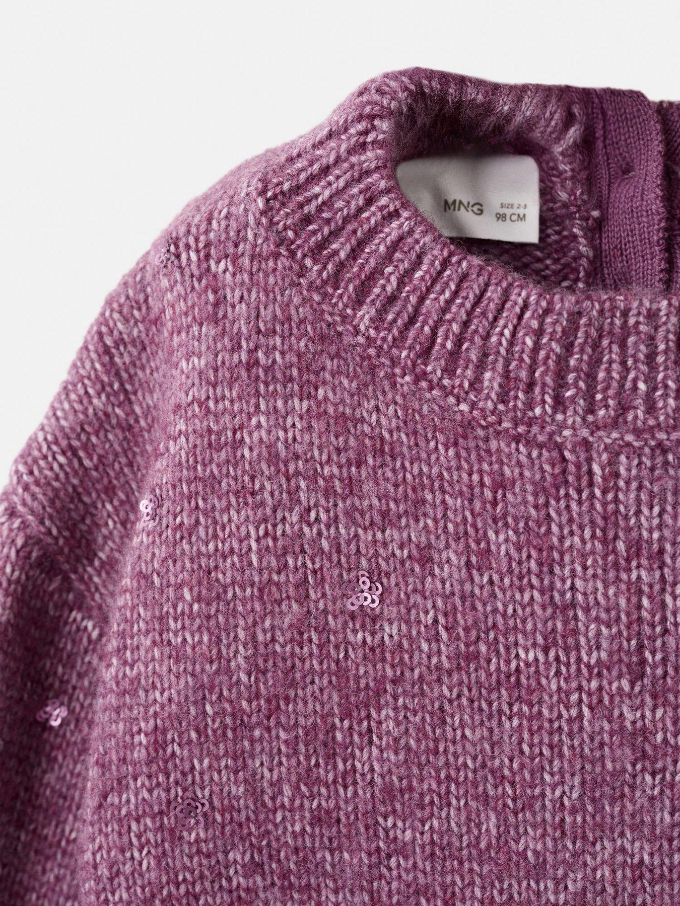  image of mango-younger-girls-sequin-detail-knitted-jumper-dark-pink