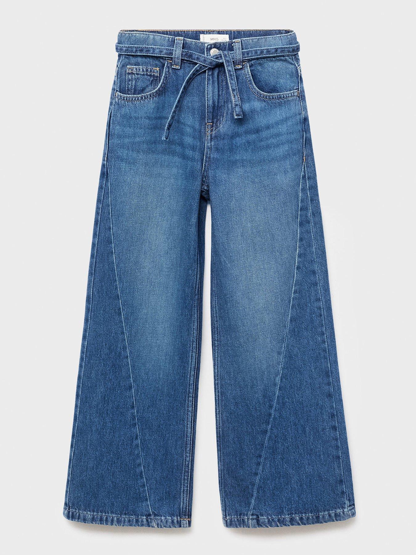 Mango Girls Tie Waist Detail Jeans - Dark Blue