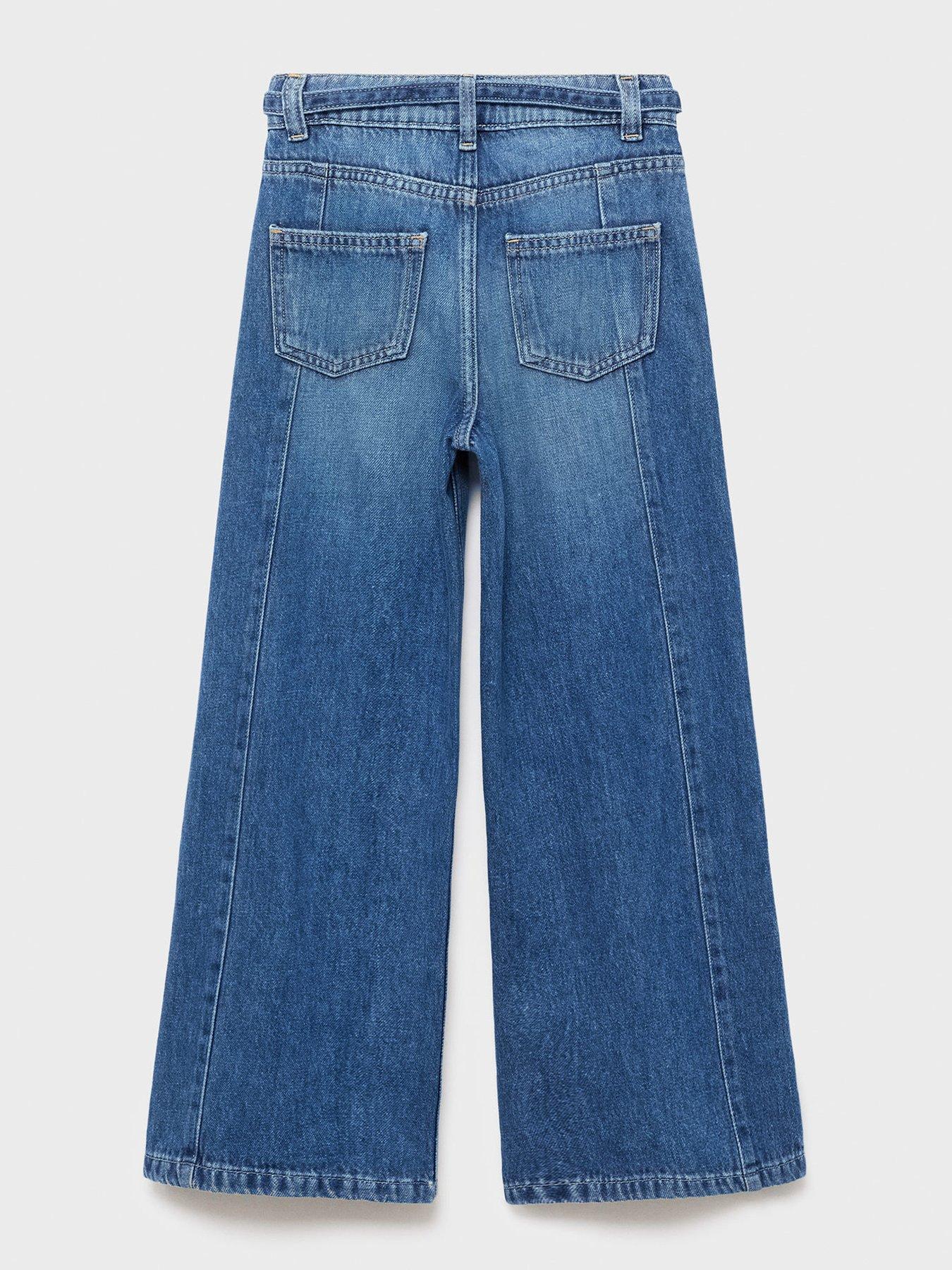  image of mango-girls-tie-waist-detail-jeans-dark-blue
