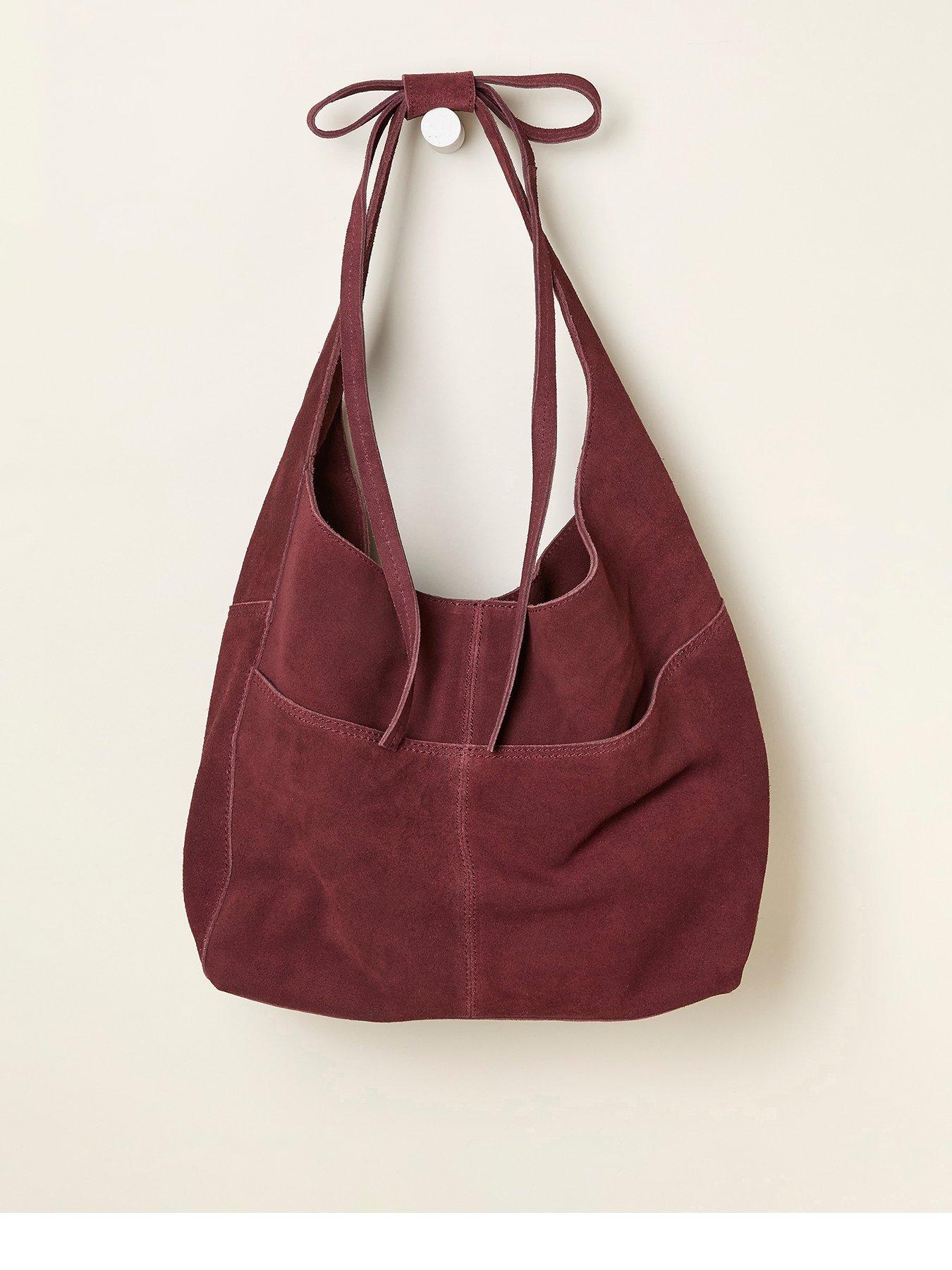 FatFace Suede Bow Tote - Burgundy