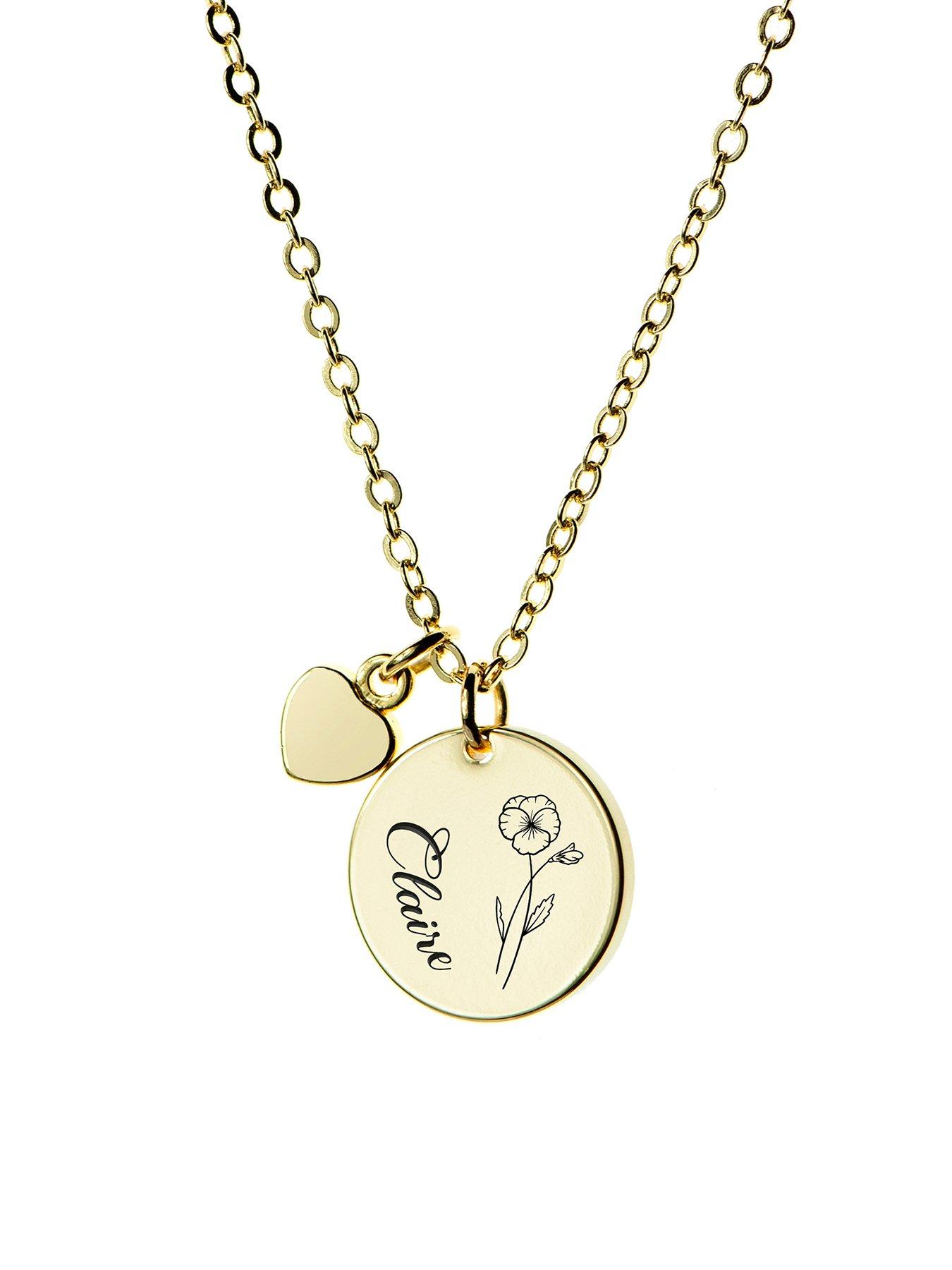 undefined Personalised Birth Flower Heart and Disc Necklace in Gold
