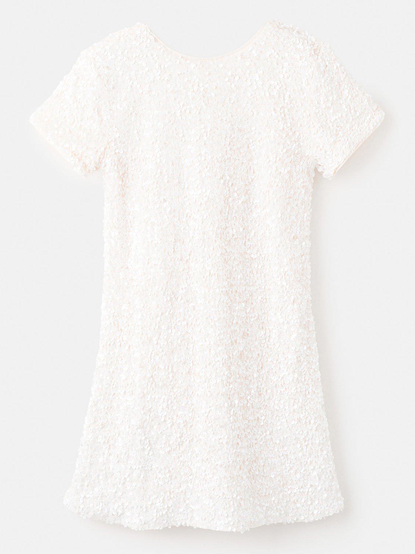front image of mango-girls-sequin-short-sleeve-dress-light-cream