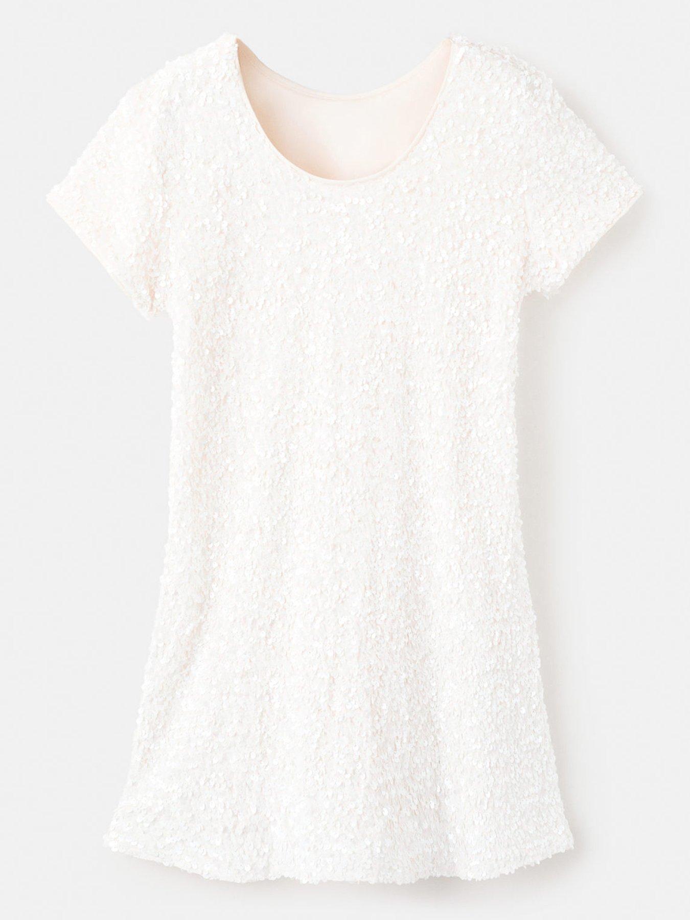  image of mango-girls-sequin-short-sleeve-dress-light-cream