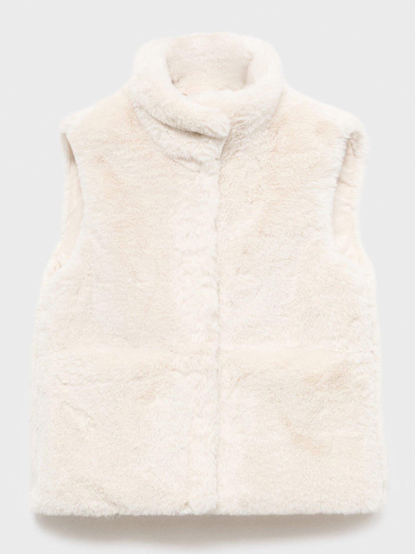 Mango Girls Faux Fur Gilet - Cream