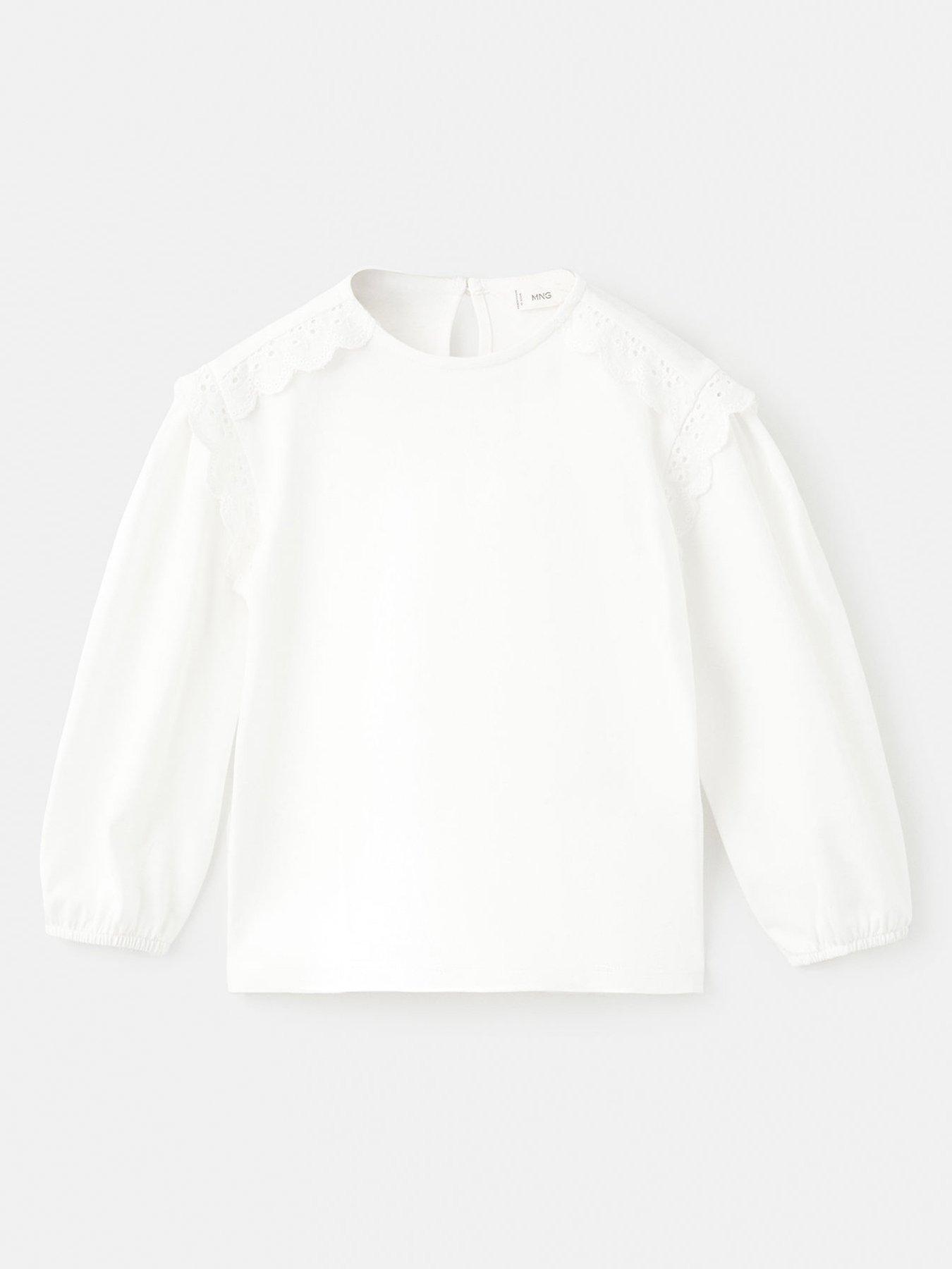 Mango Younger Girls Lace Frill Long Sleeve Tshirt - Light Cream