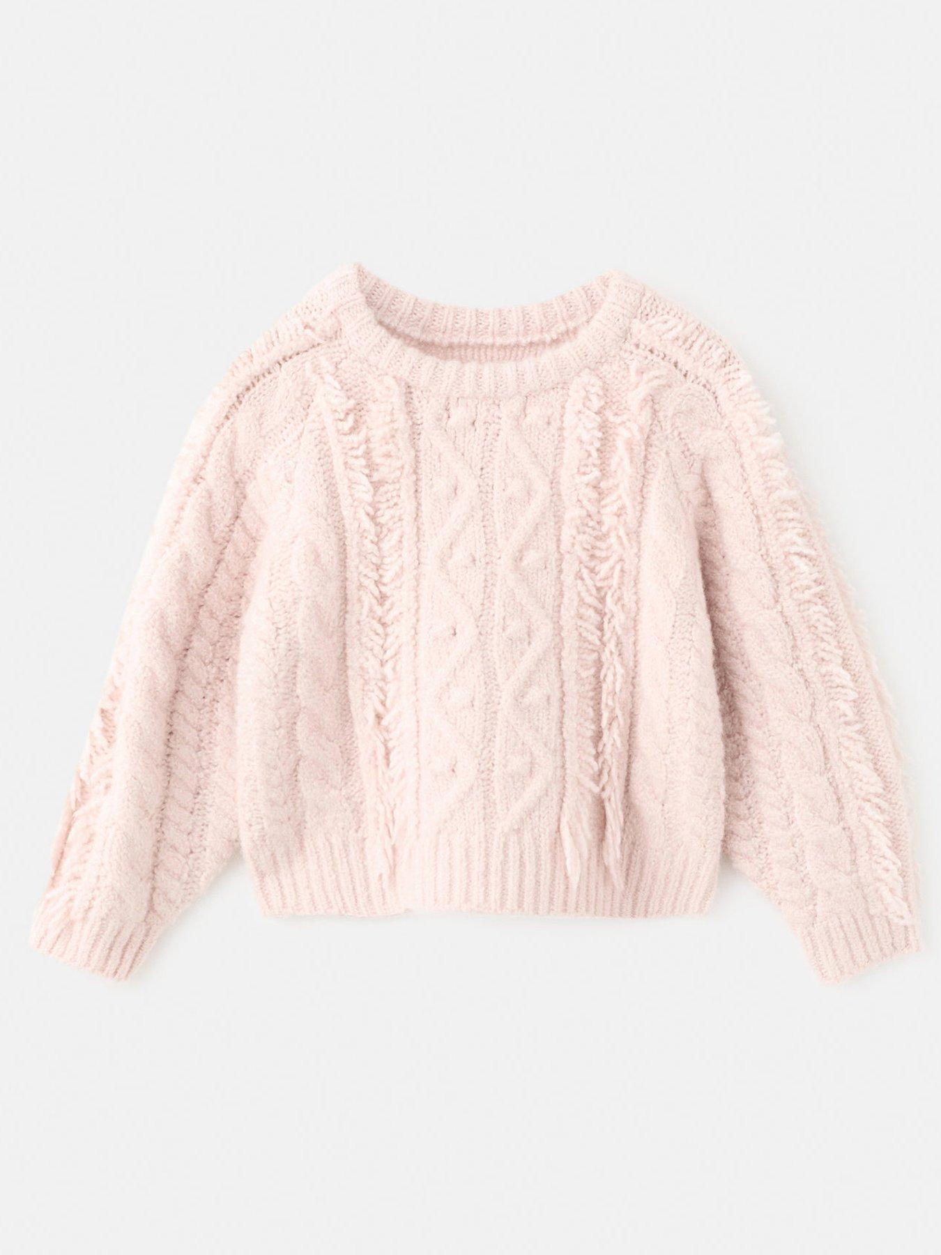 Mango Younger Girls Fringe Knitted Jumper - Pink