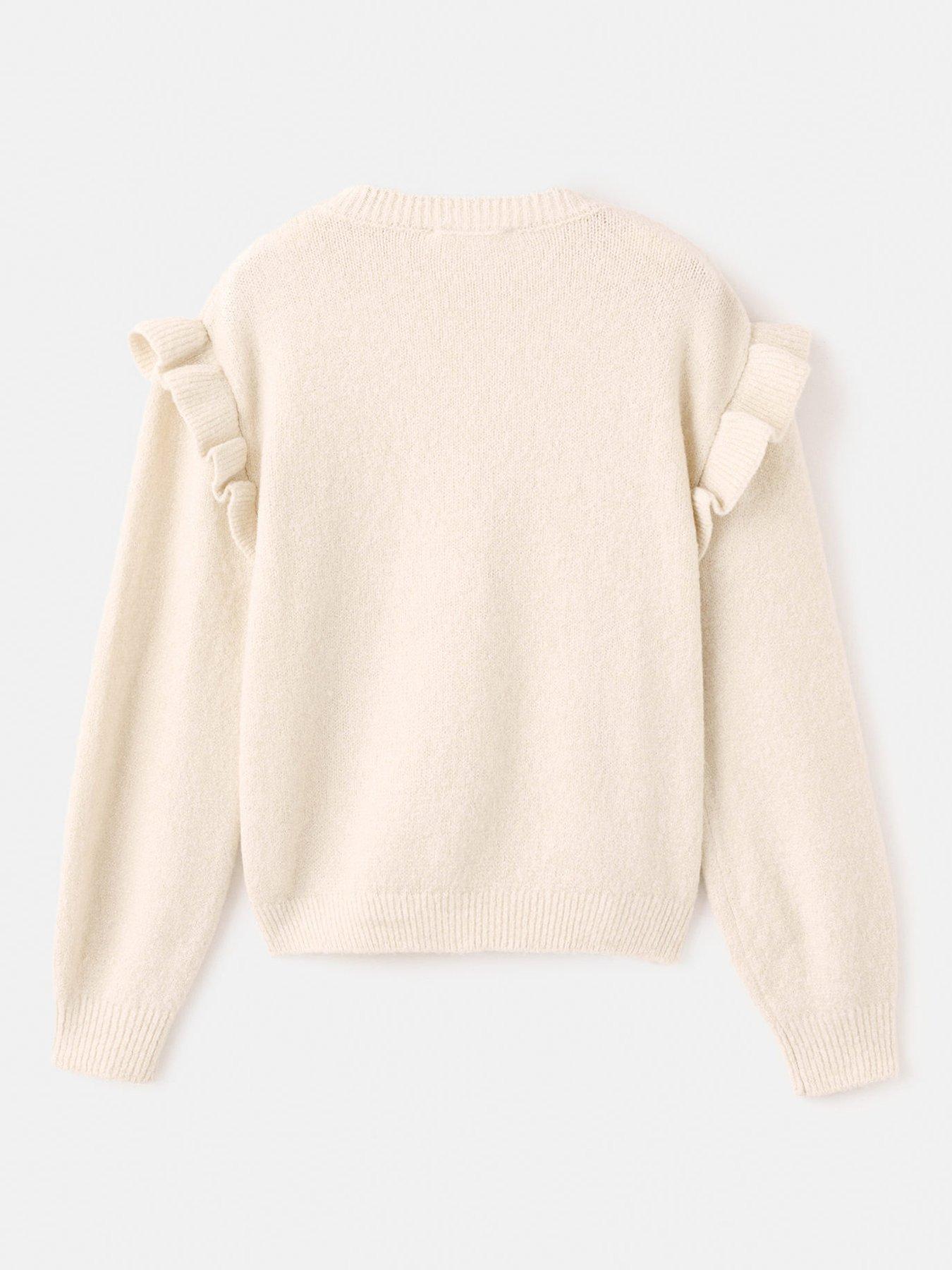  image of mango-girls-frill-sleeve-knitted-jumper-beige